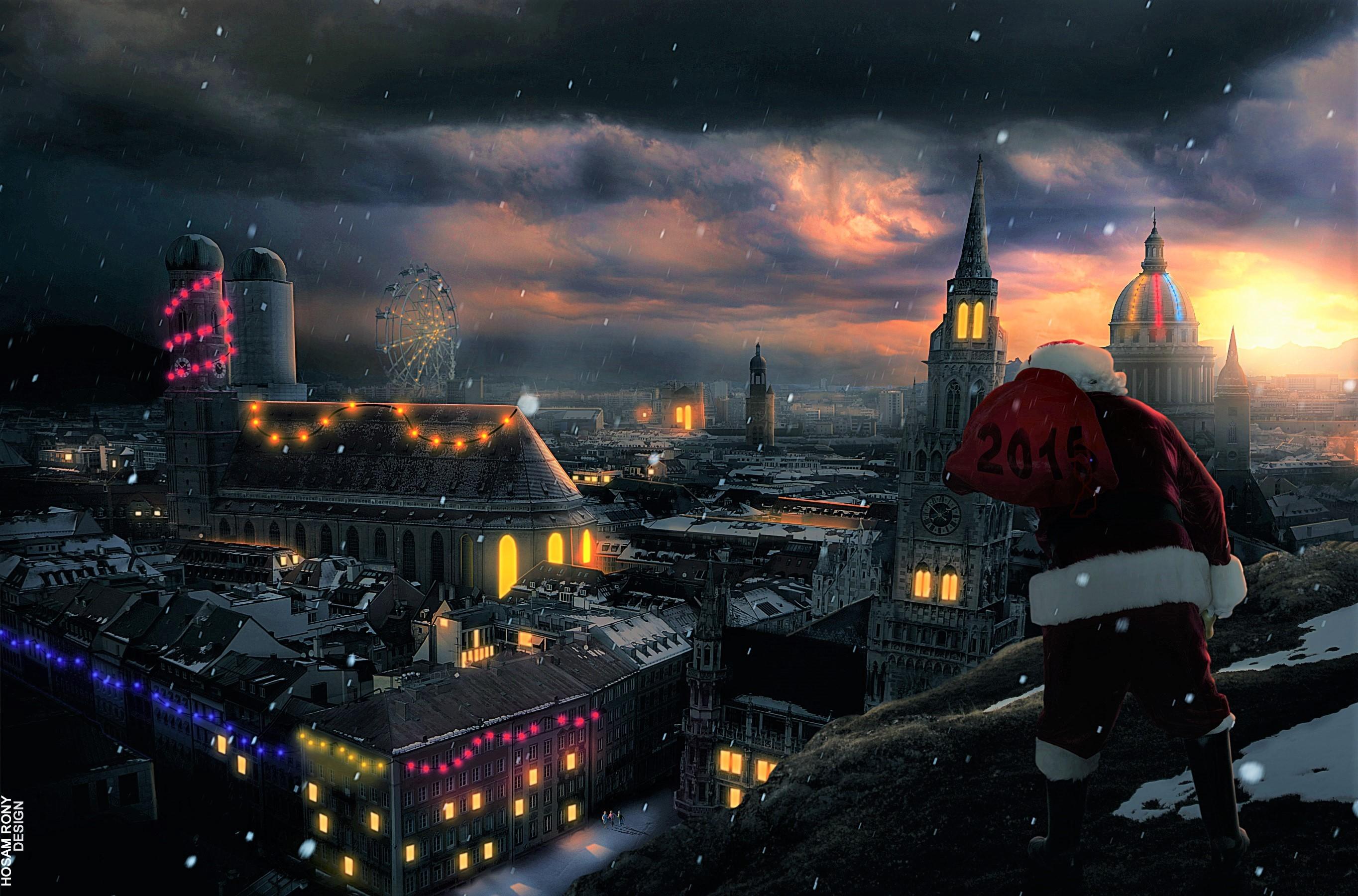2728x1800 Santa Claus on a Rooftop HD Wallpaper