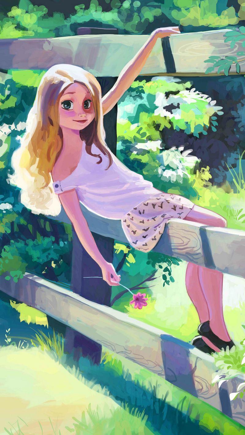 800x1420 Download Wallpaper 800x1420 Girl, Art, Summer, Fence, Walk Iphone Se 5s 5c 5 For Parallax HD Background