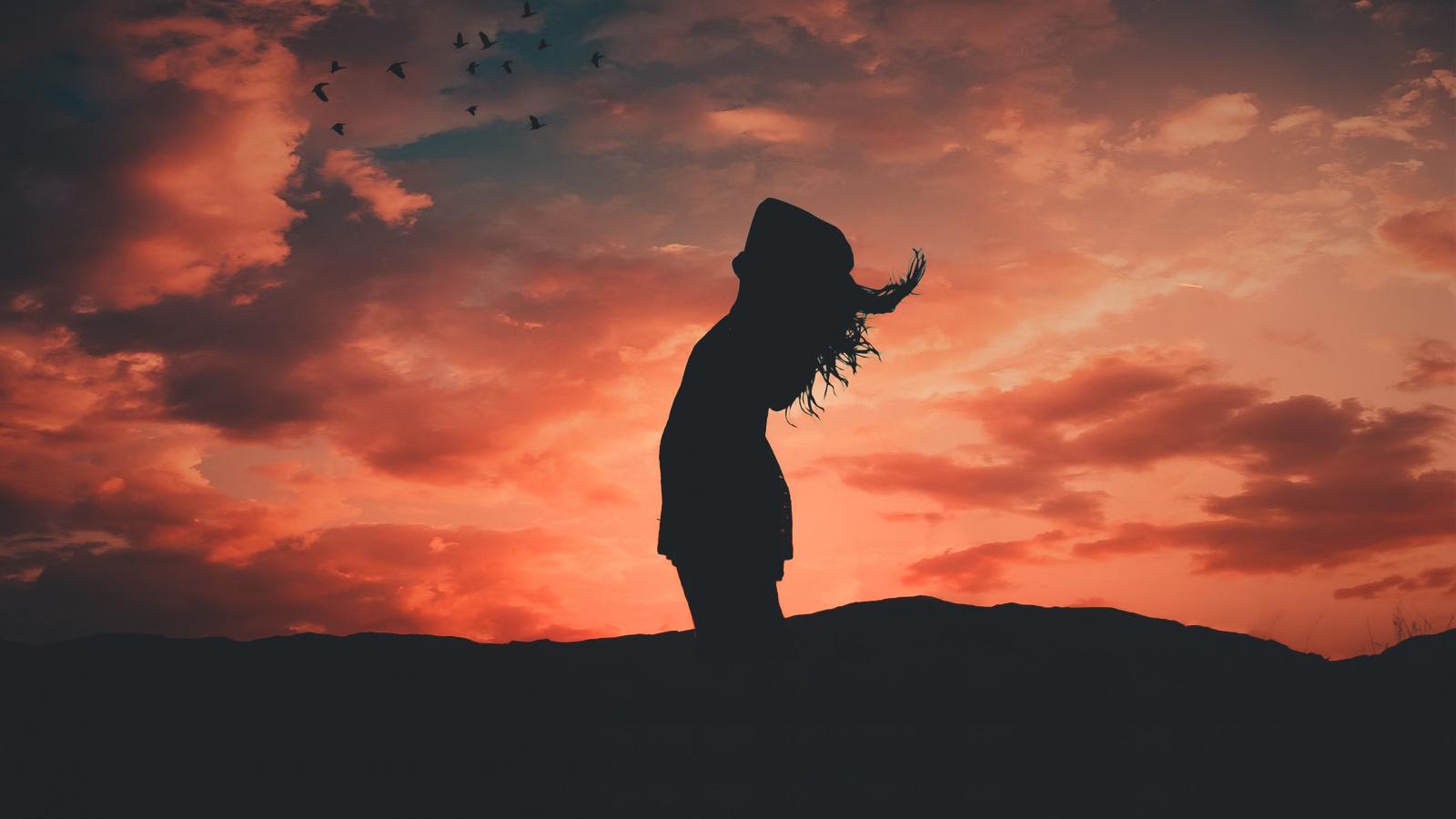1600x900 Download Sunset, girl, dream, silhouette wallpaper, 1600x Widescreen 16: Widescreen
