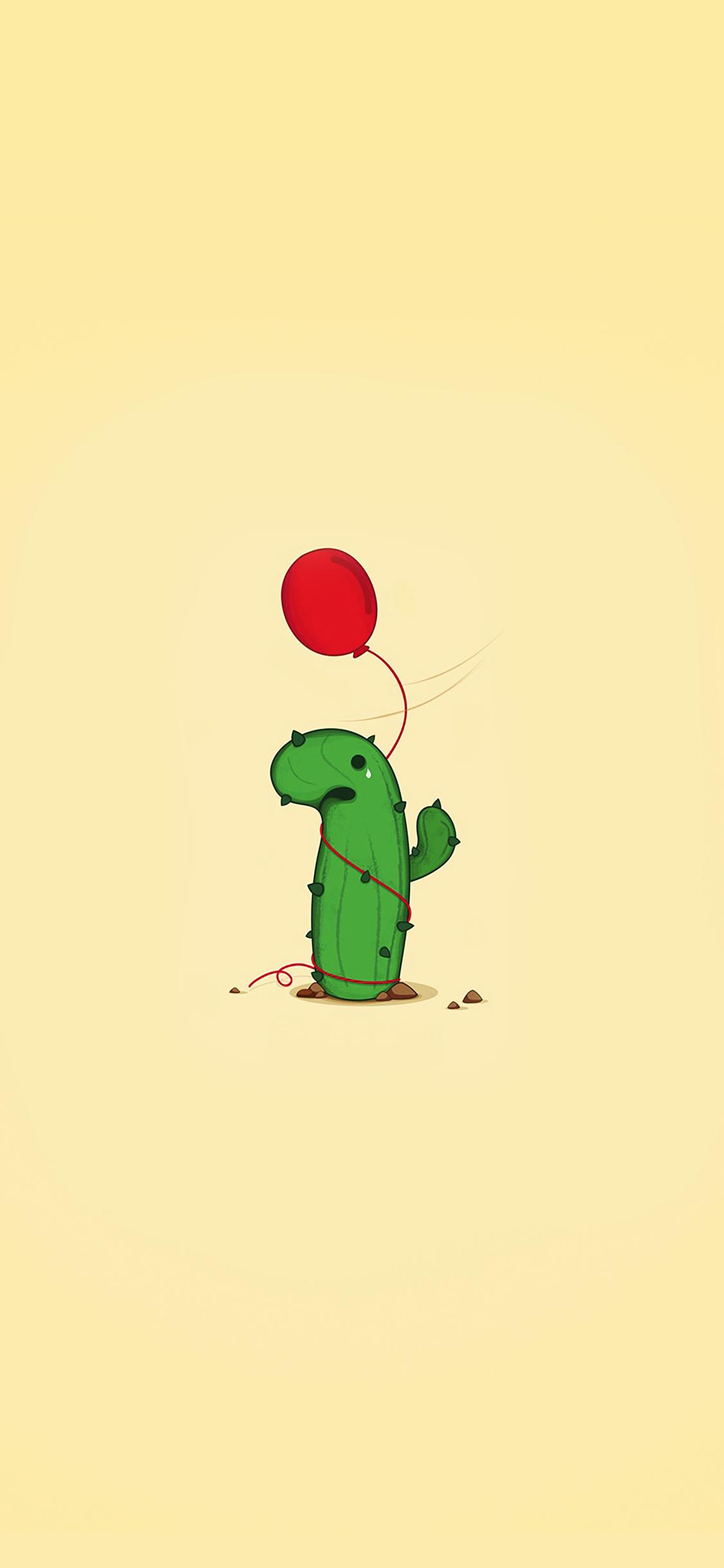 1125x2436 Cute Cactus Ballon Illust Art Minimal