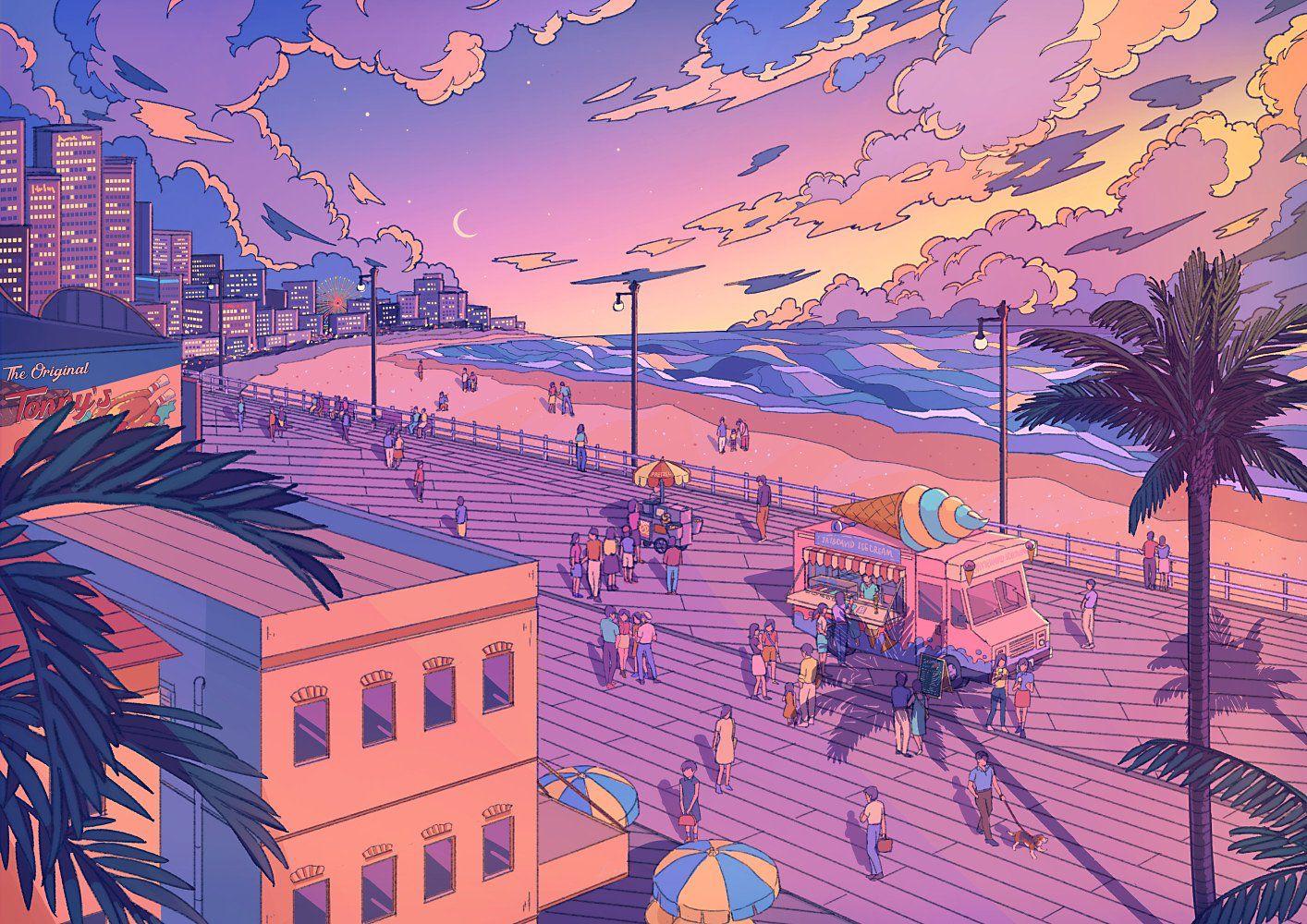 1414x1000 Background Reference. Calming picture, Beach aesthetic, Anime scenery