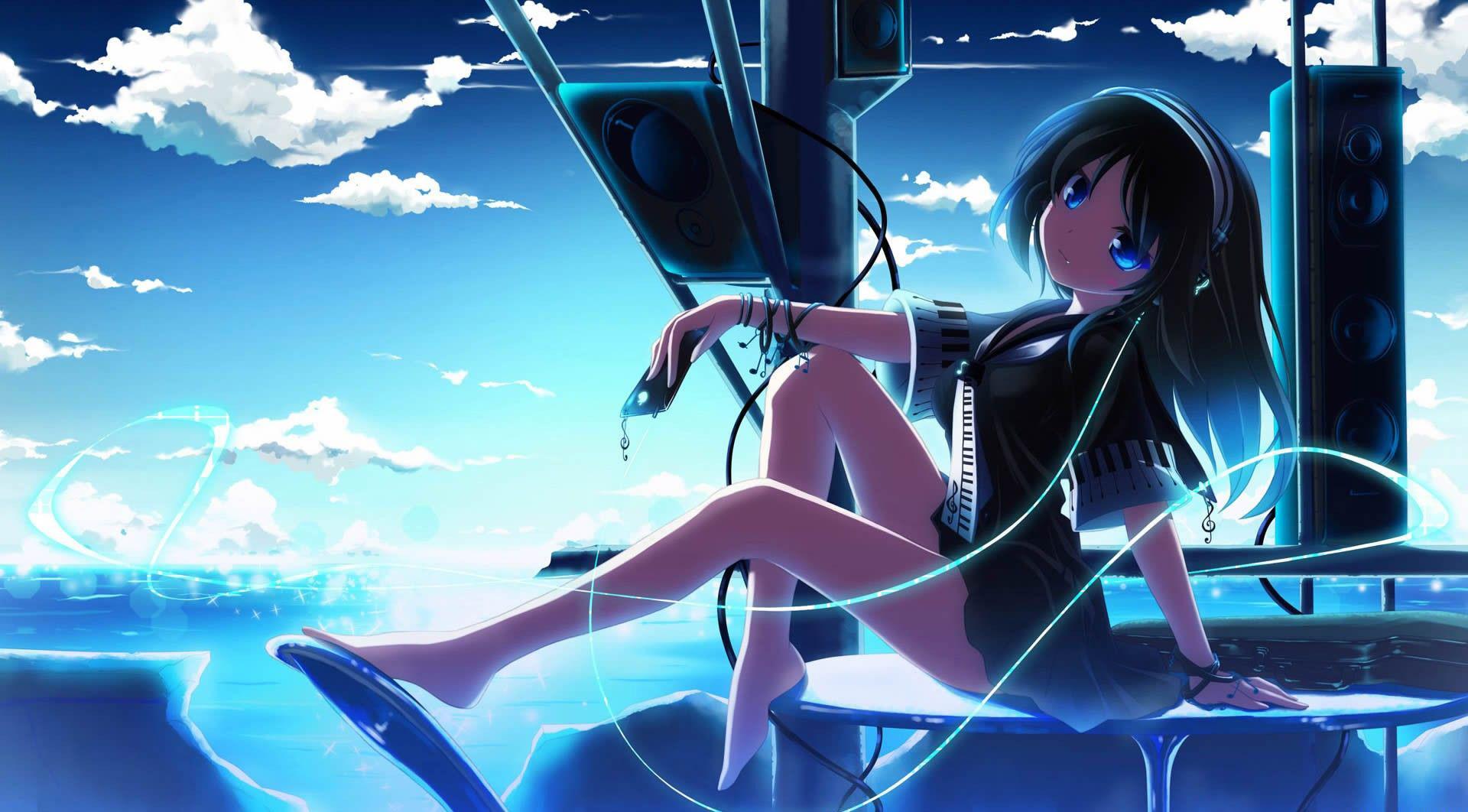 1920x1062 Relaxing Anime Girl Blue Wallpaper