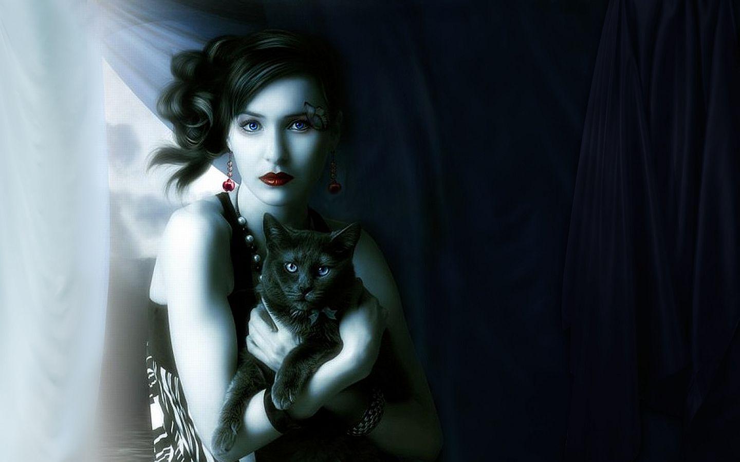 1440x900 image of beautiful witches. Black Cat with Witch. Cats, Art, Witch wallpaper