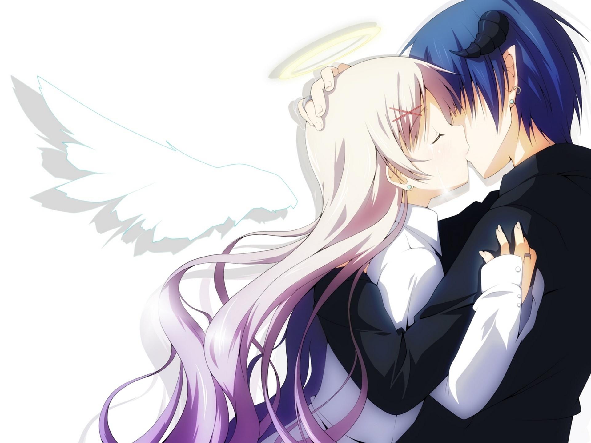 1920x1440 Wallpaper Romance, Anime Couple, Kissing