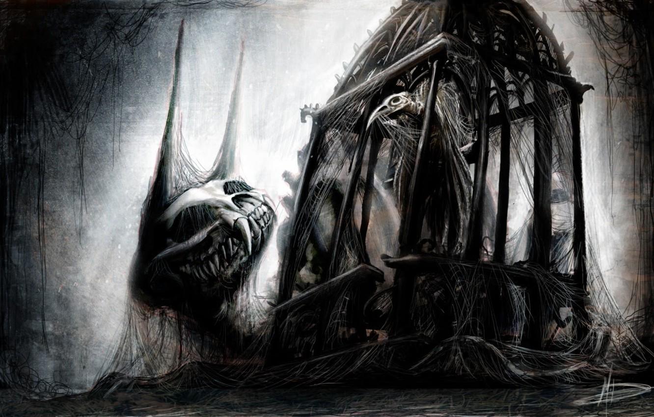1332x850 Wallpaper style, Gothic, bird, monster, web, cell, art image for desktop, section стиль