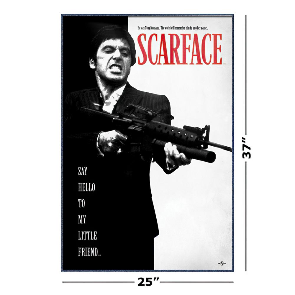 1000x1000 Scarface Movie Poster (Tony Montana Hello To My Little Friend) (Size: 25 X 37) (Orbit Blue Aluminum Frame).com