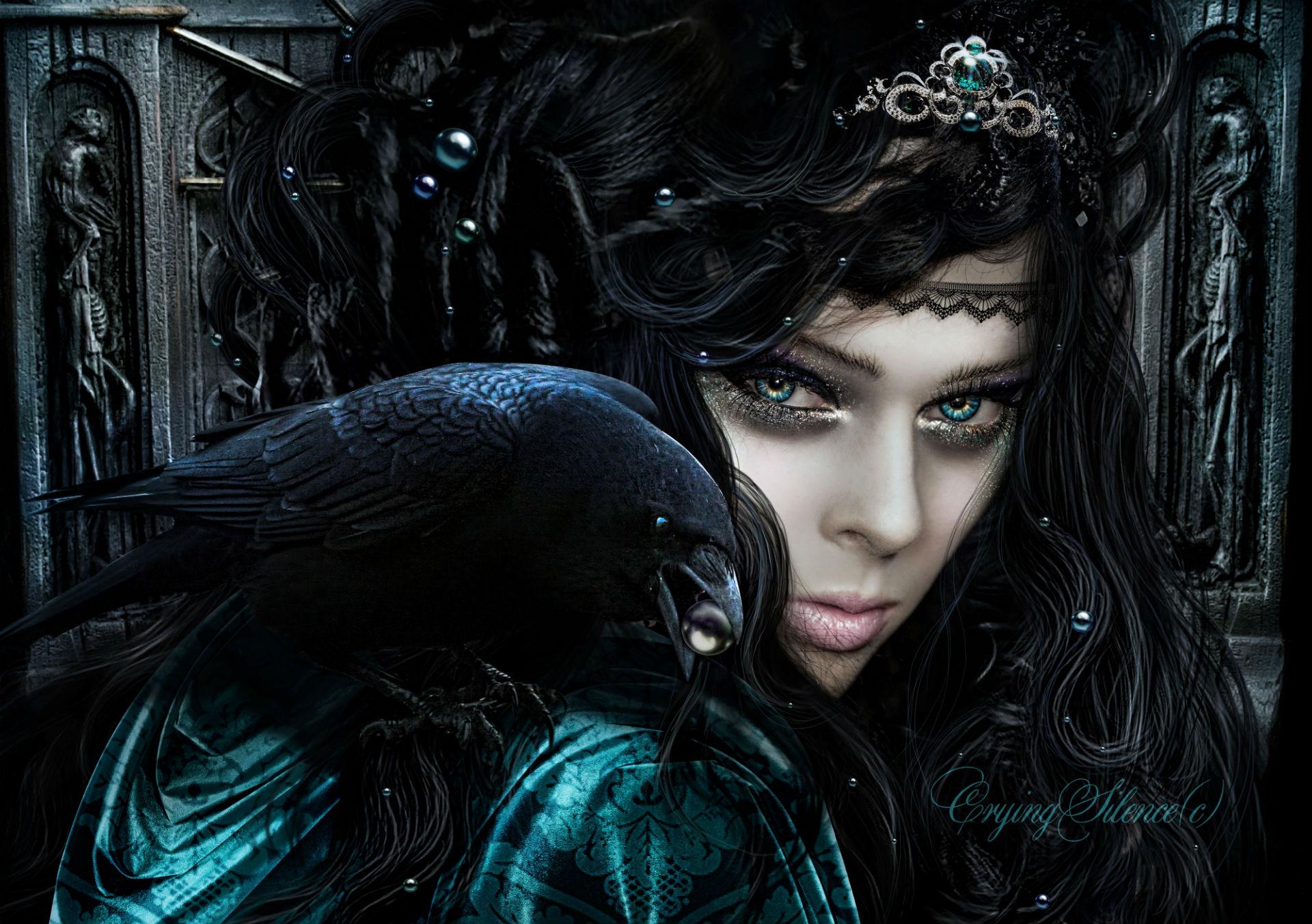1920x1353 gothic, Crows, Glance, Brunette, Girl, Hair, Fantasy, Girls, Dark, Women, Females, Face, Birds Wallpaper HD / Desktop and Mobile Background