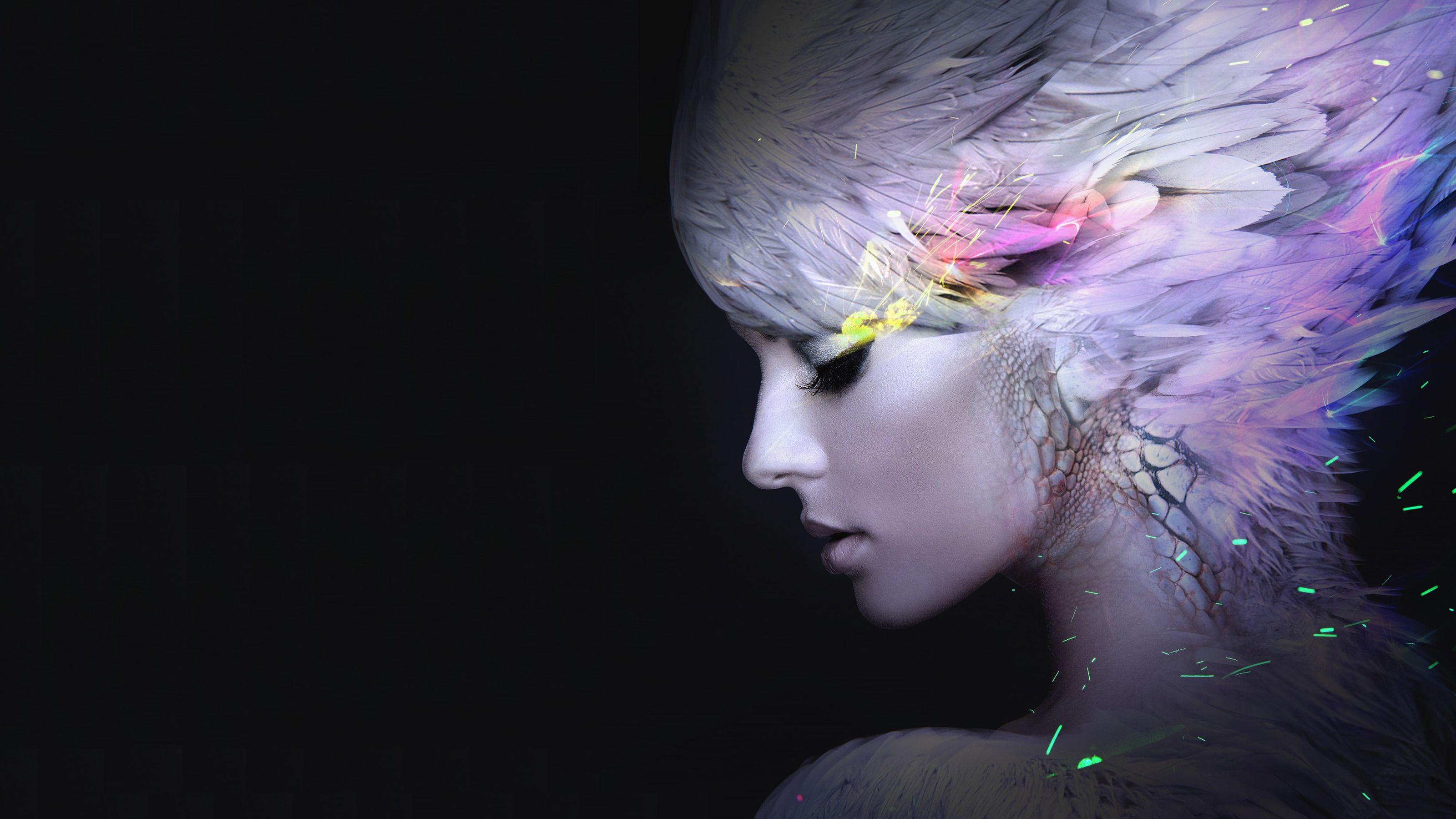 3200x1800 Feather Girl Wallpaper