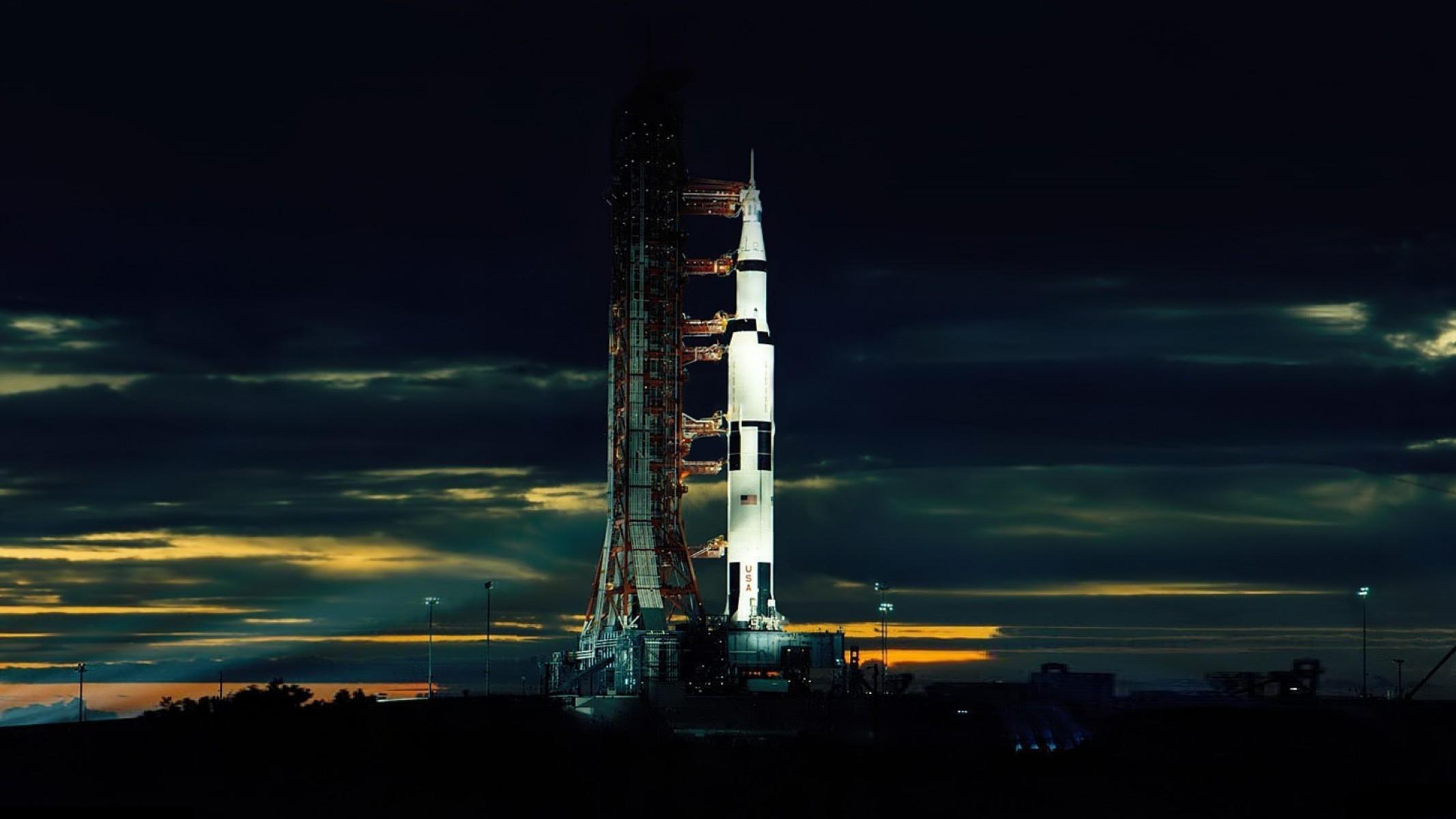 2133x1200 rocket, Launch, Site, Night, Clouds Wallpaper HD / Desktop and Mobile Background