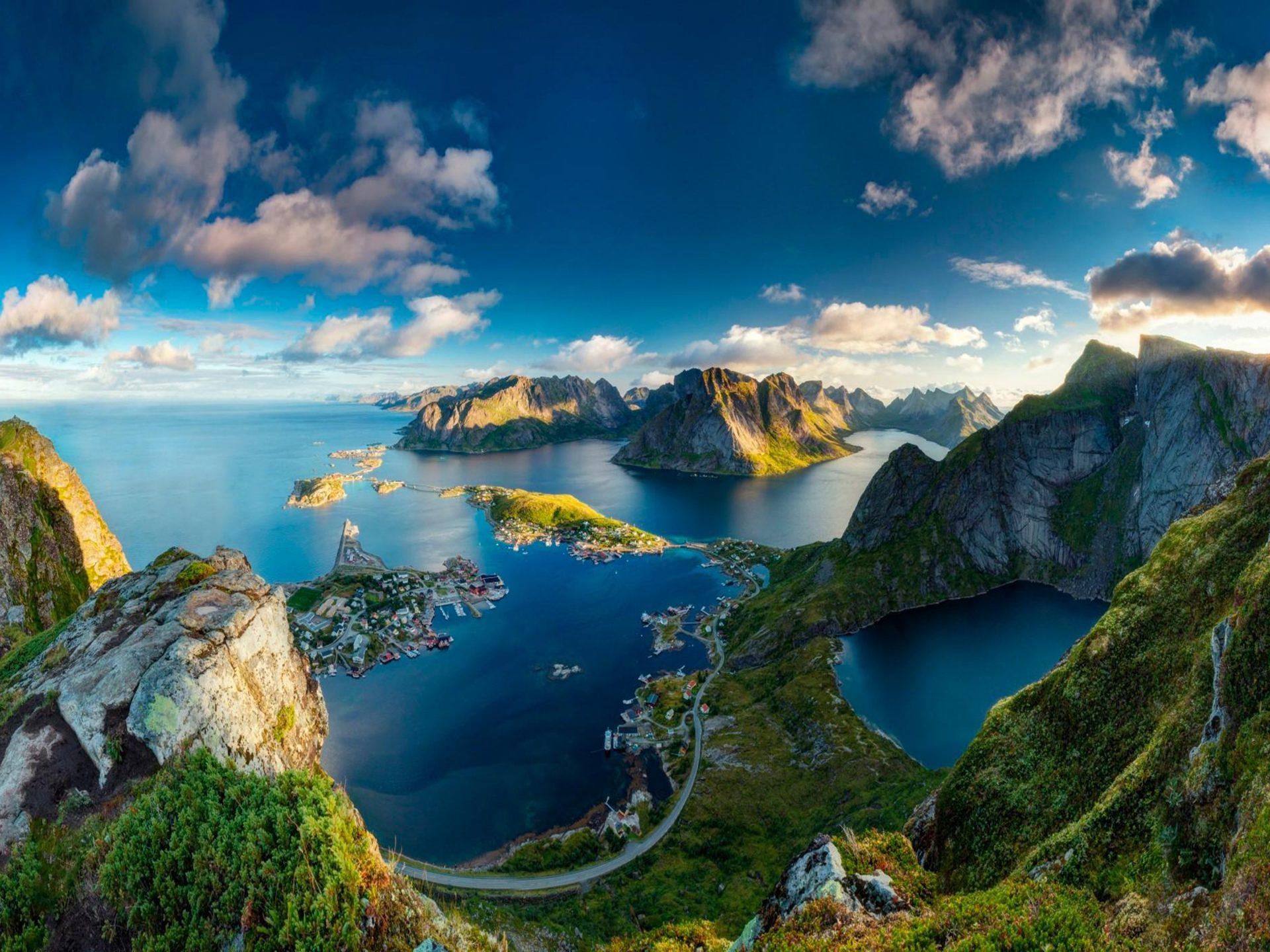 1920x1440 Mountain Landscape Nature Sea Sun Sky Clouds Norway HD Wallpaper :
