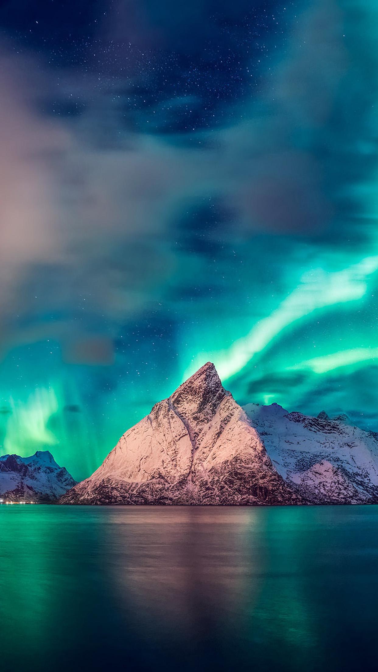 1242x2208 Aurora Mountain Sea Nature Night Sky Wallpaper