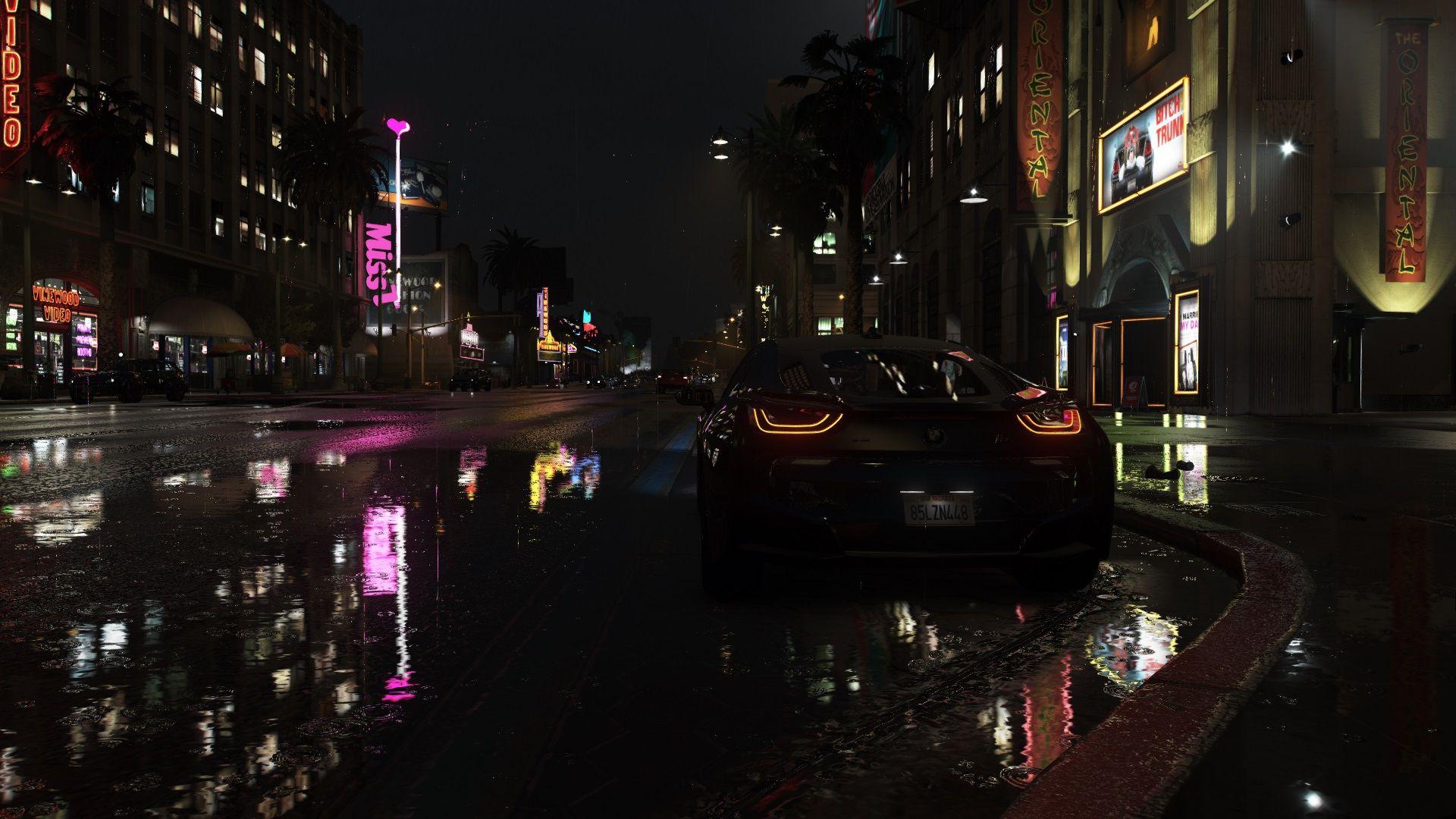 1920x1080 GTA 5 Downtown Hollywood 1920x1080; car is a BMW i8. Bmw i Gta Downtown