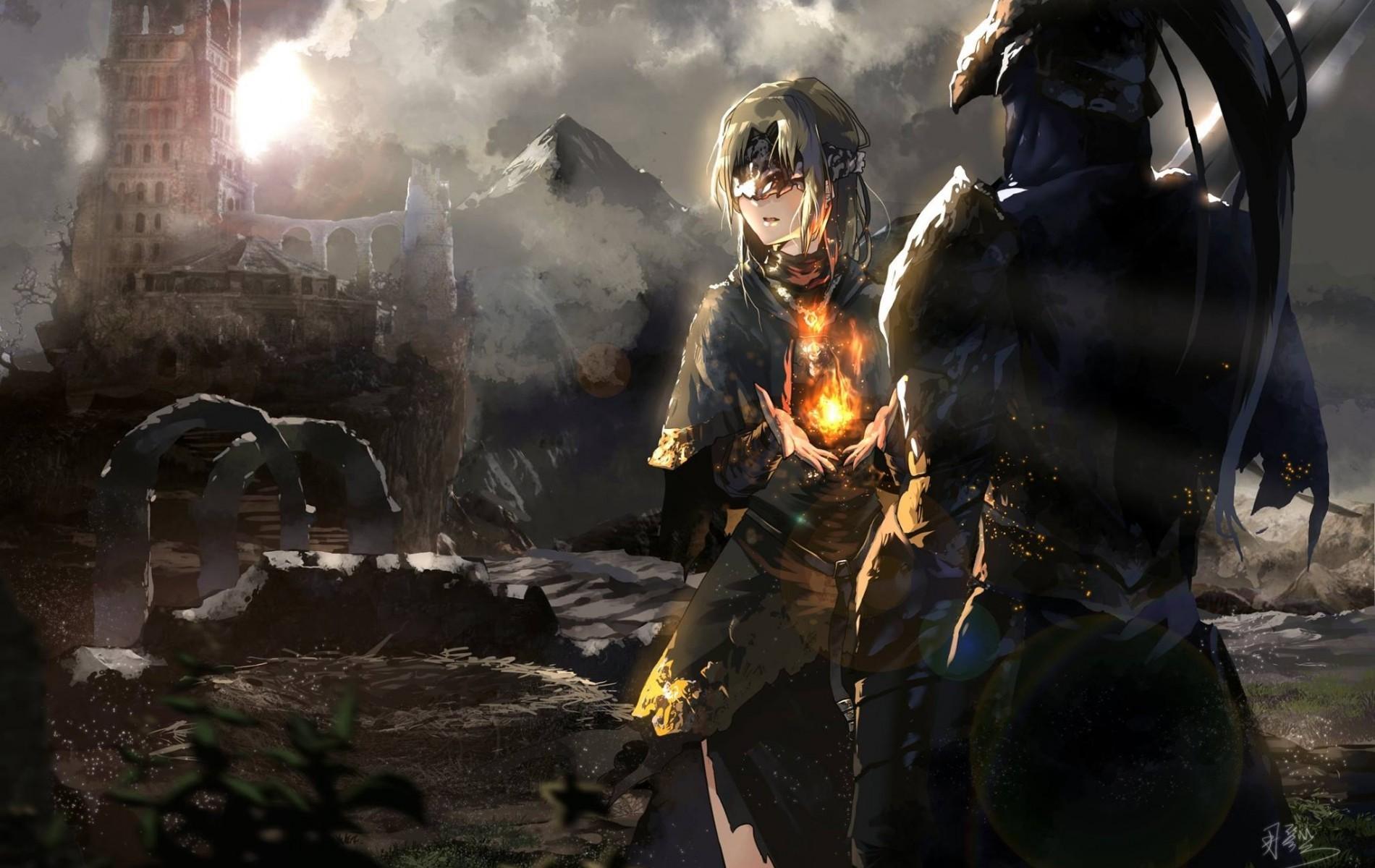 1900x1200 Download 1900x1200 Dark Souls Iii, Fire Keeper, Protagonist, Artwork, Anime Style Wallpaper