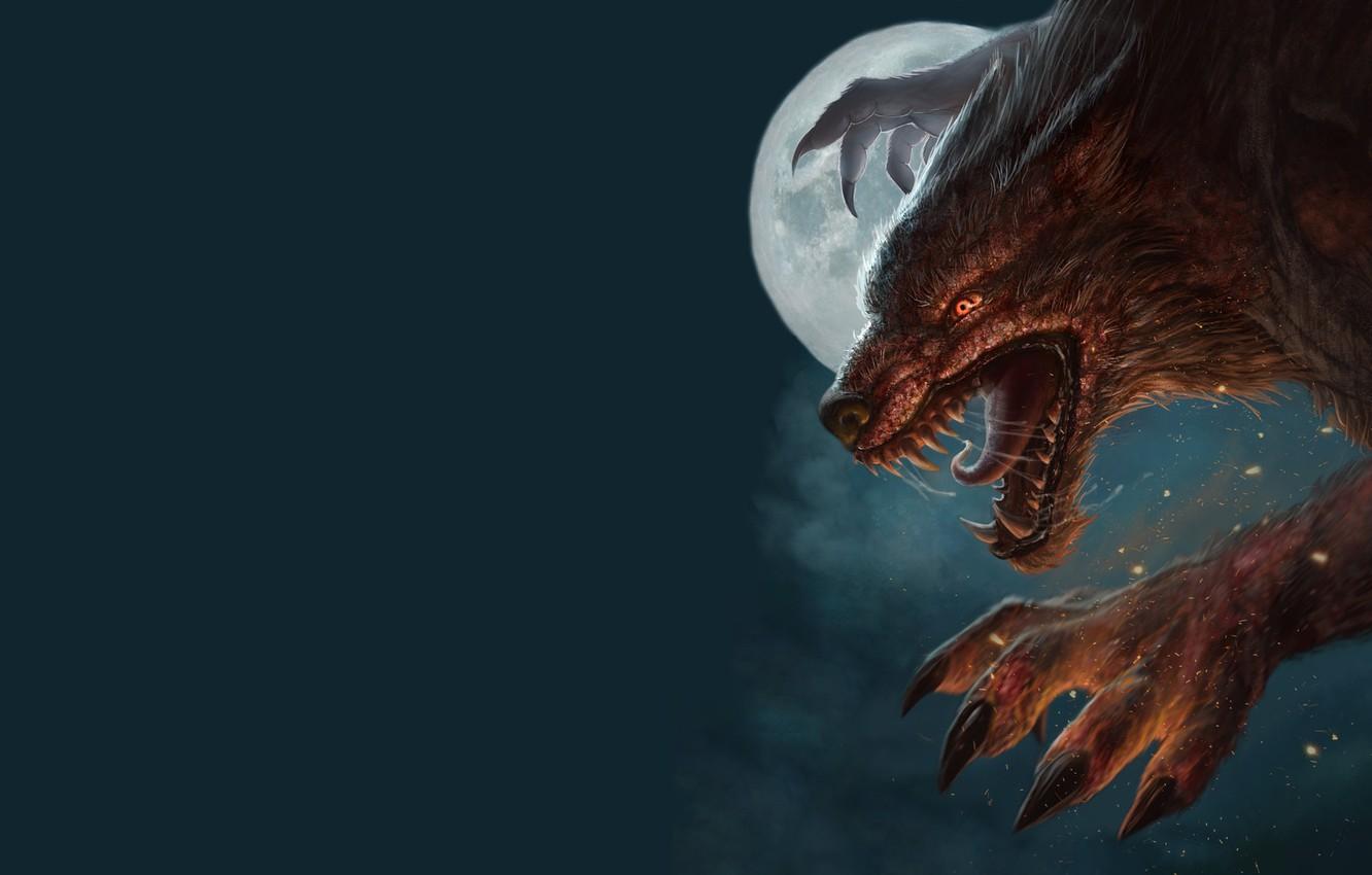 1332x850 Wallpaper the dark background, the moon, wolf, monster, beast, werewolf, werewolf image for desktop, section фантастика