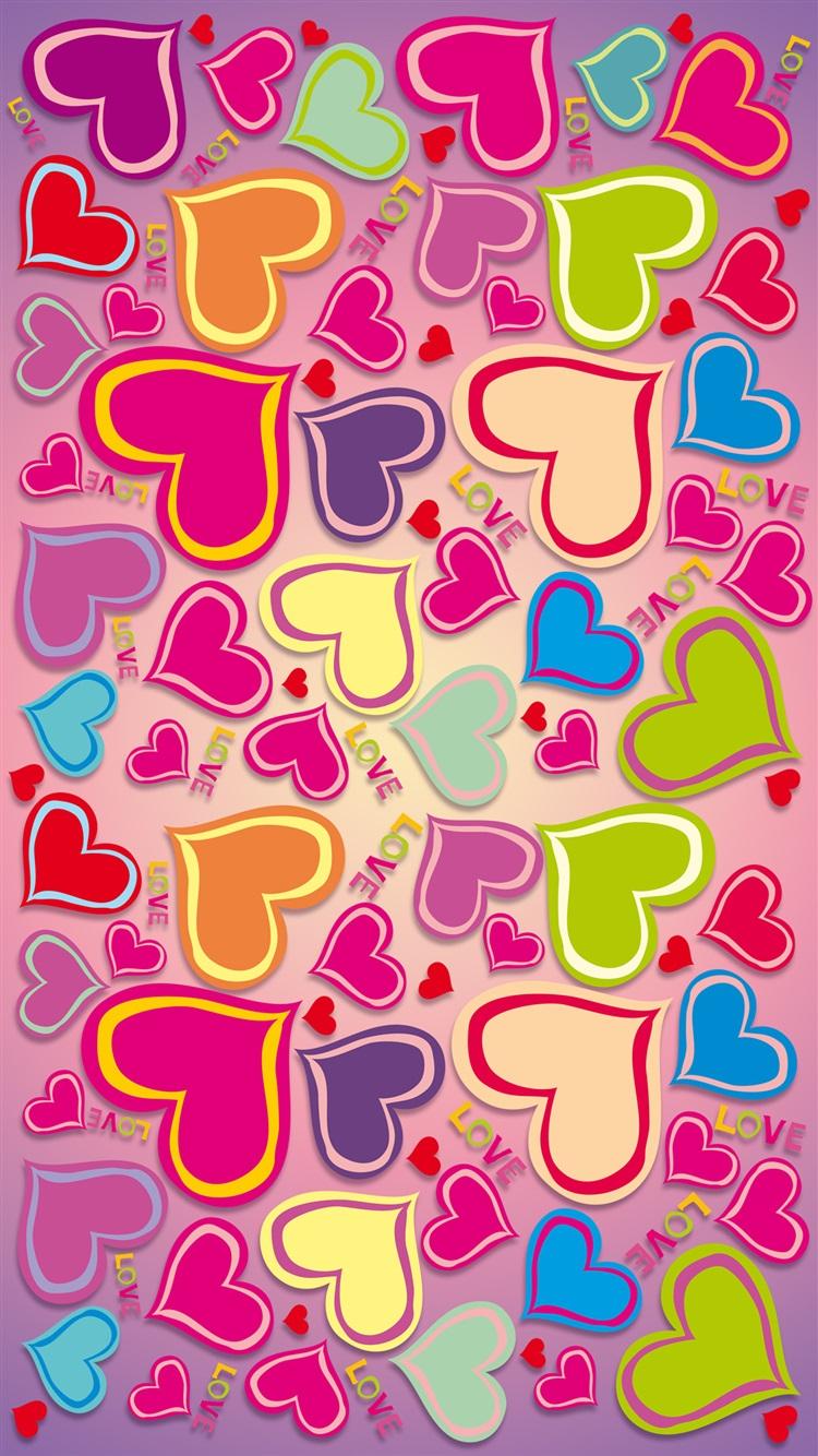 750x1334 Colorful, rainbow, love hearts iPhone X 3GS wallpaper download