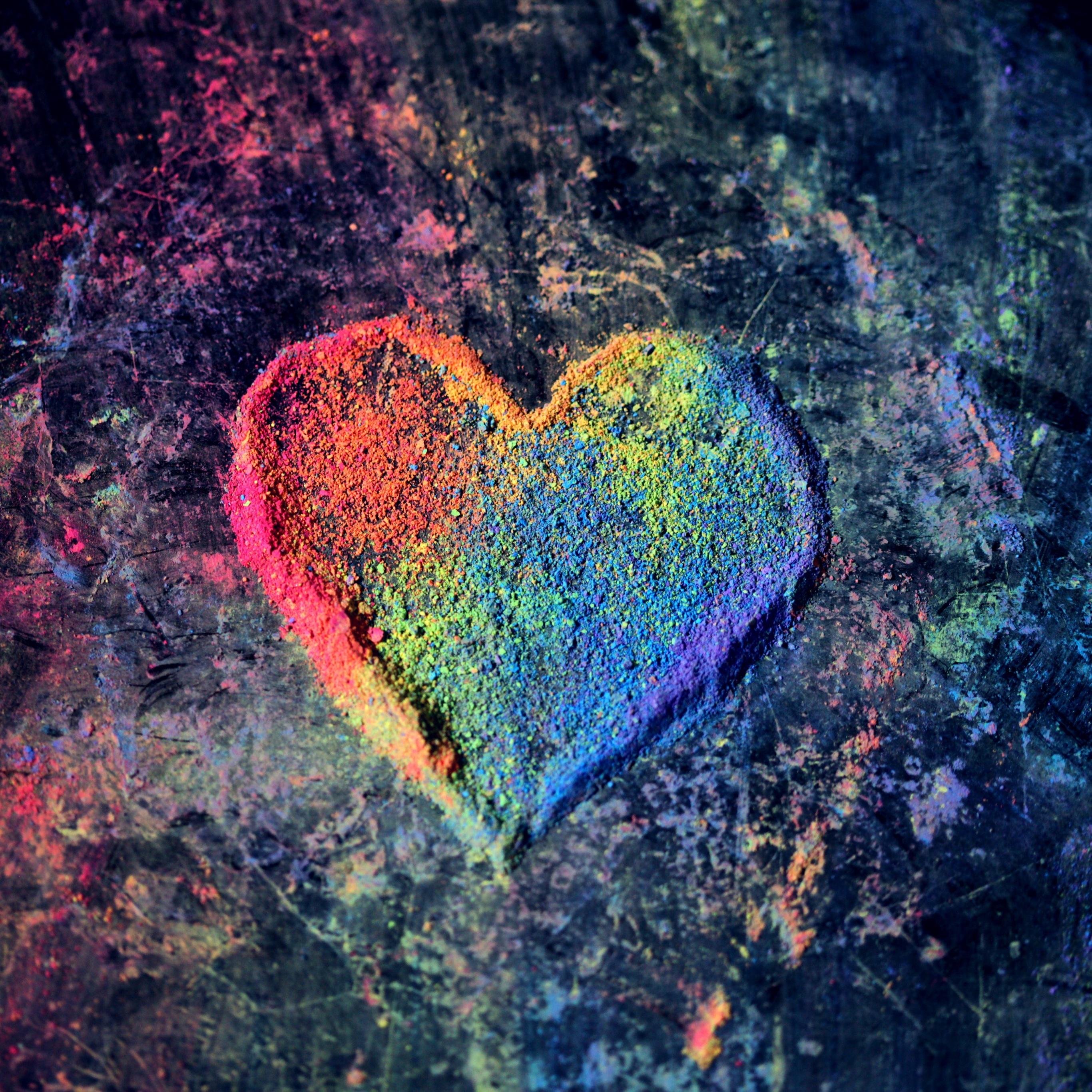 2732x2732 Love heart 4K Wallpaper, Rainbow colors, Colorful, Chalk dust, 5K, Photography