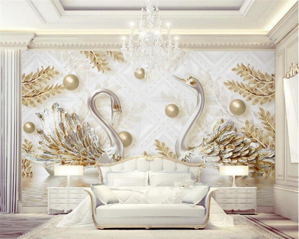 1000x800 Beibehang Custom wallpaper luxury 3D swan gold leaves water jewellery photo murals wallpaper behang 3D wallpaper home decor. Wallpaper