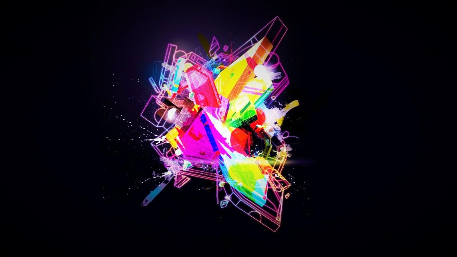 1600x900 colorful, digital art, dark, abstract, 3D, red, purple, green, blue, rainbows, pink, bright, shards, light, color, flower, darkness, computer wallpaper, special effects, macro photography. Mocah HD Wallpaper
