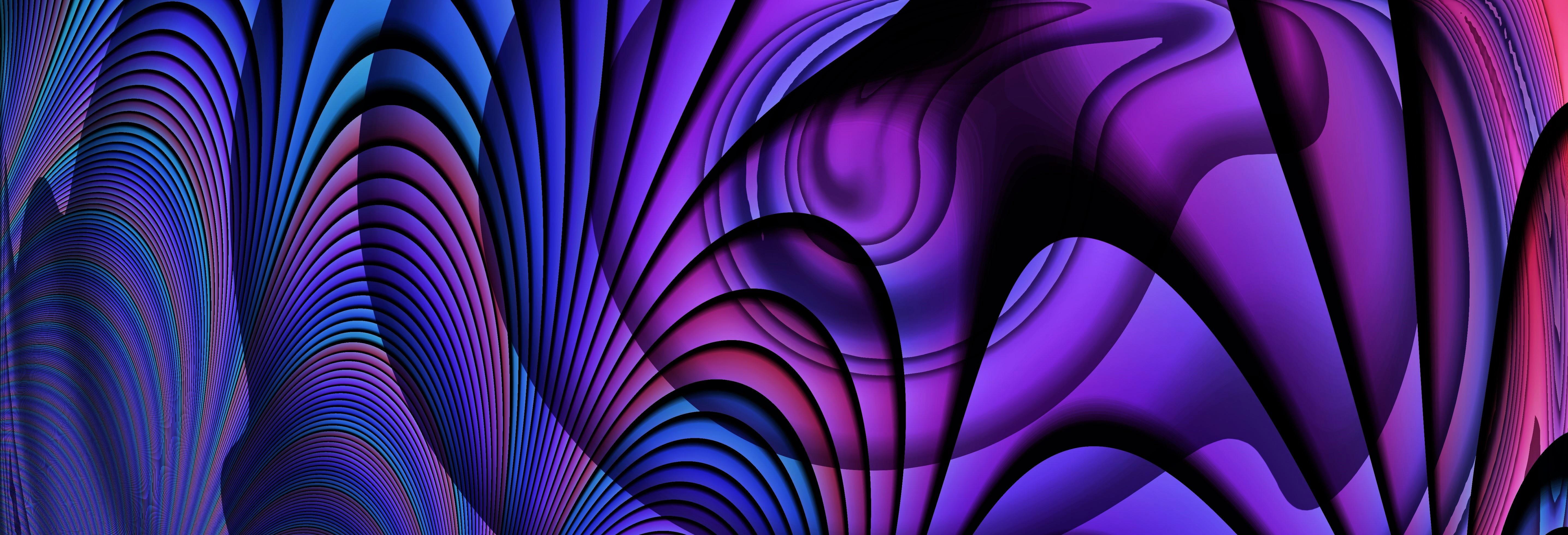 5740x1960 black dark abstract 3D shards glass blue bright purple pink wallpaper