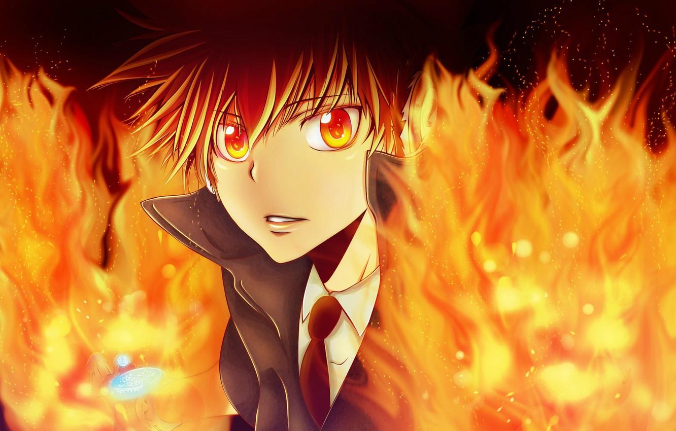 1332x850 Wallpaper look, fire, flame, gloves, boss, teacher mafia reborn!, tutor Hitman reborn!, the clams, tsuna, tenth, Sawada Tsuyoshi image for desktop, section сэйнэн