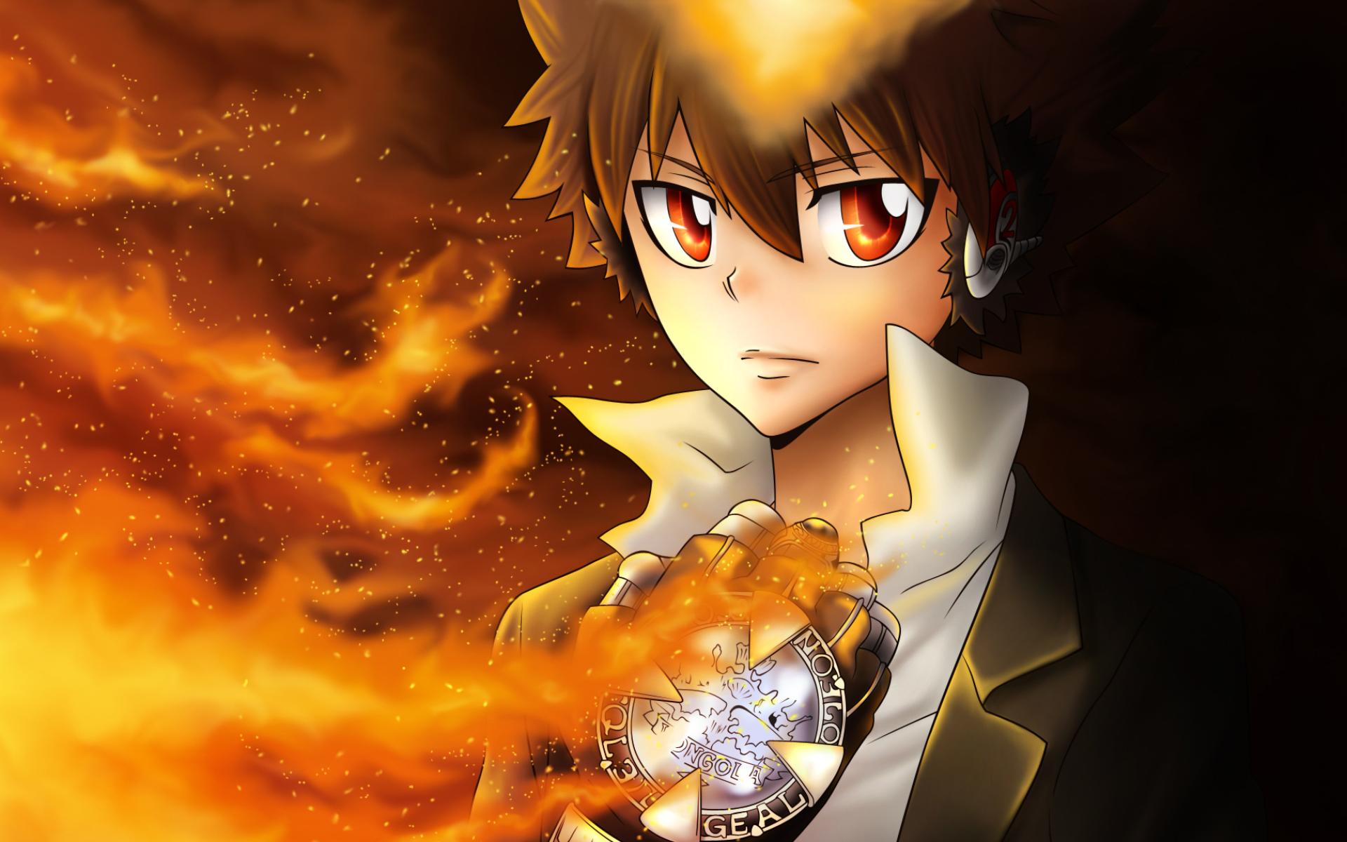 1920x1200 Download wallpaper Tsunayoshi Sawada, medallion, Reborn, artwork, Tsuna, manga, protagonist, Katekyo Hitman Reborn for desktop with resolution 1920x1200. High Quality HD picture wallpaper