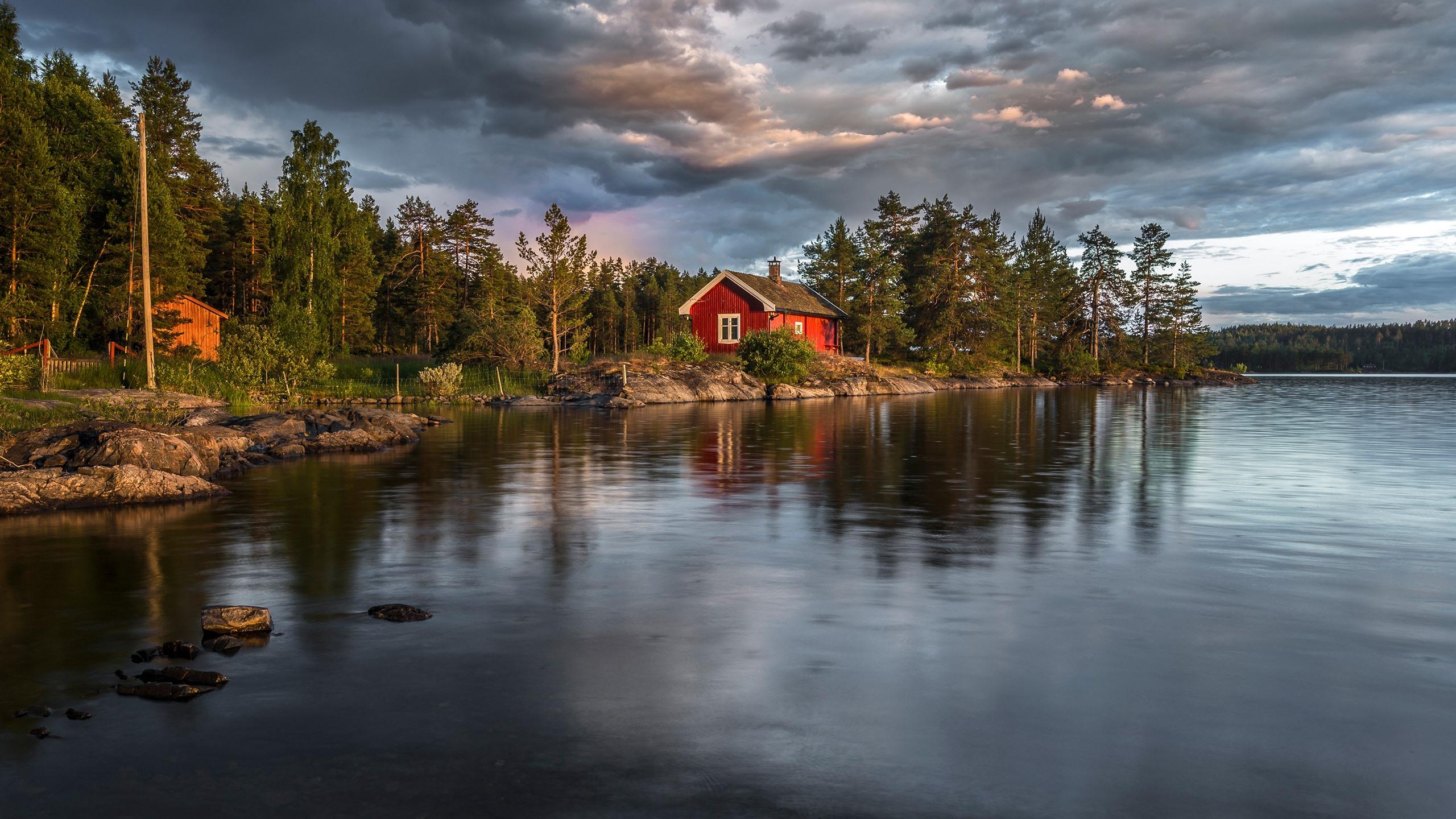 2560x1440 Wallpaper Norway, lake, trees, house 2560x1600 HD Picture, Image