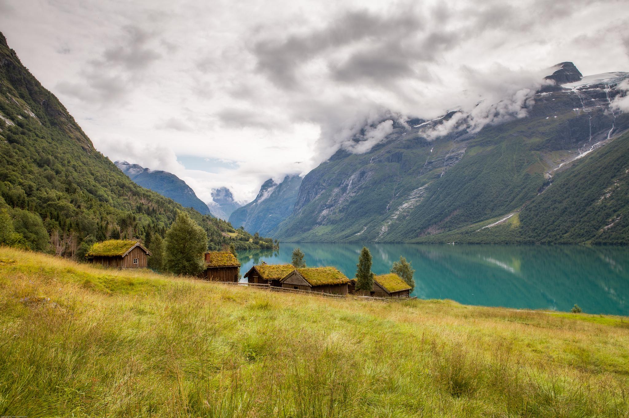 2048x1363 norway, Lake, Mountains, Huts, Landscape, House Wallpaper HD / Desktop and Mobile Background