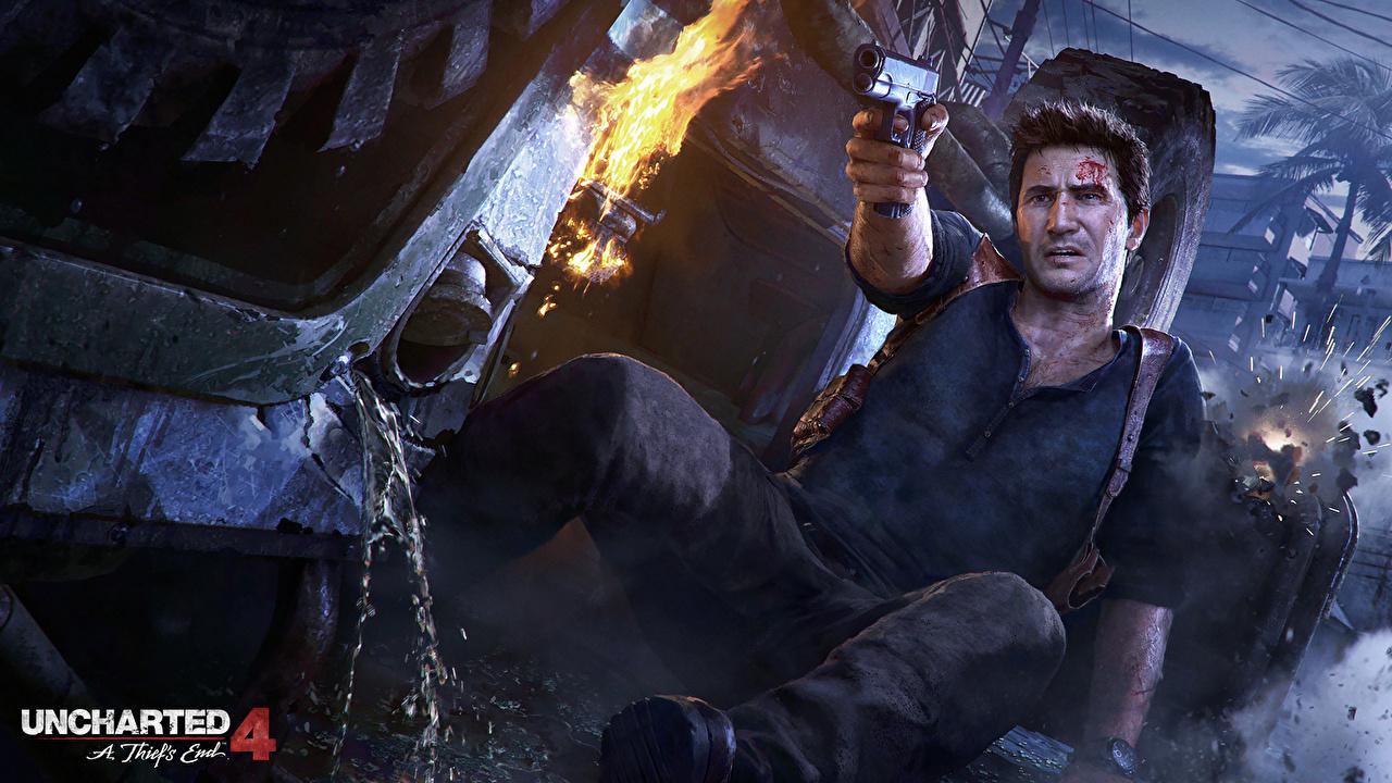 1280x720 Wallpaper Uncharted Uncharted 4: A Thief's End Pistols Men Nathan