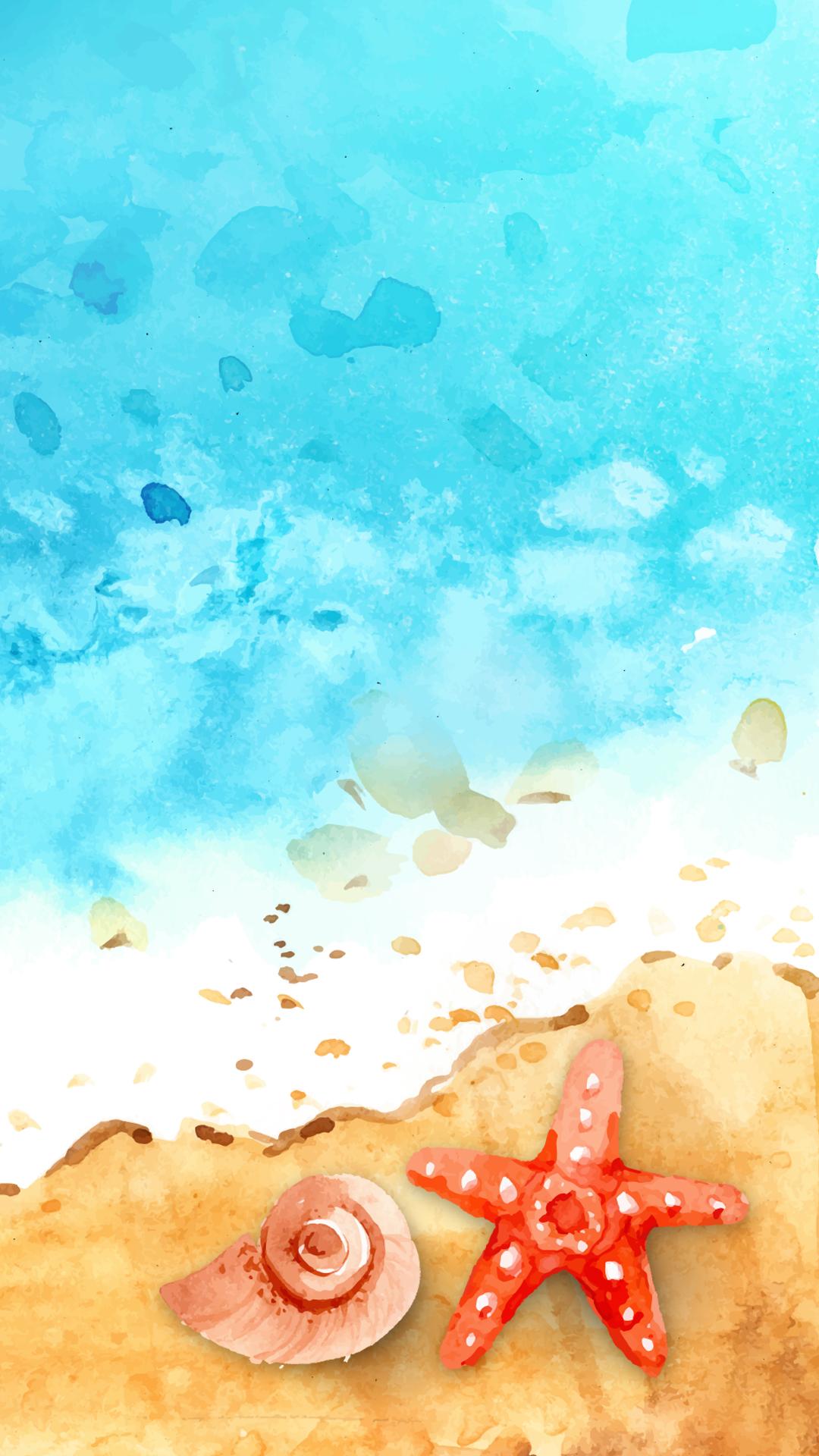 1080x1920 Free HD Watercolor Seashore Phone Wallpaper.1147