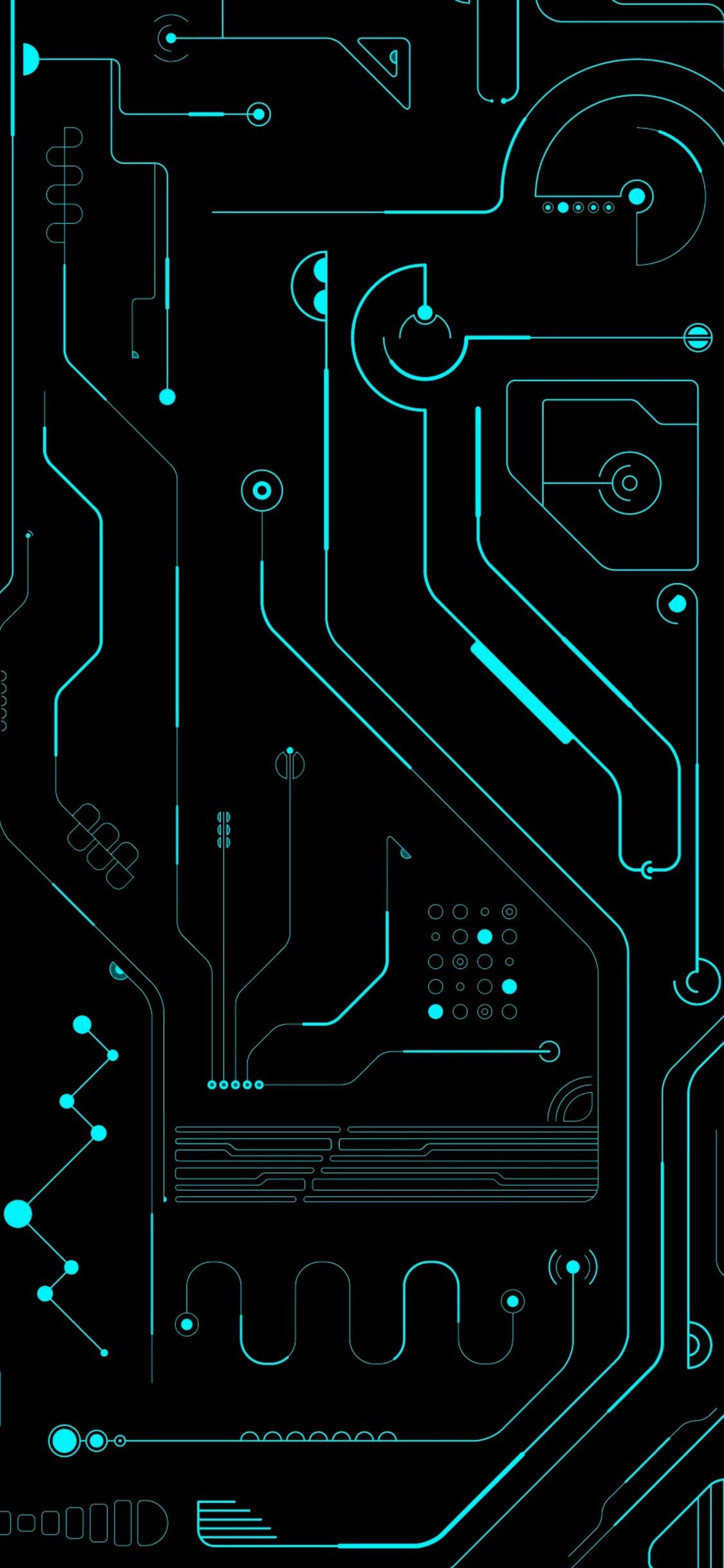 1125x2436 Blue Green Circuit [1125 X 2436]