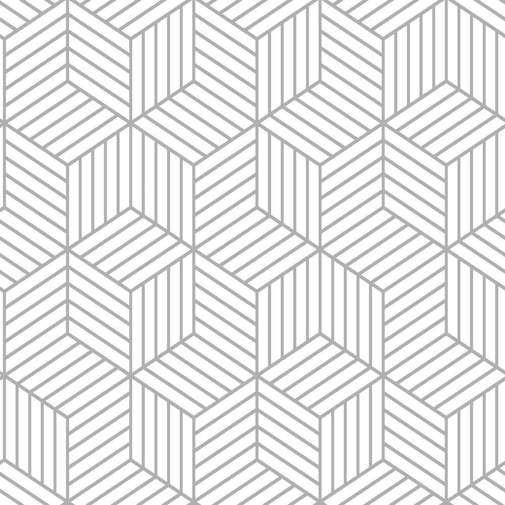 1000x1000 Sample Stripped Hexagon Peel & Stick Wallpaper in White and Grey
