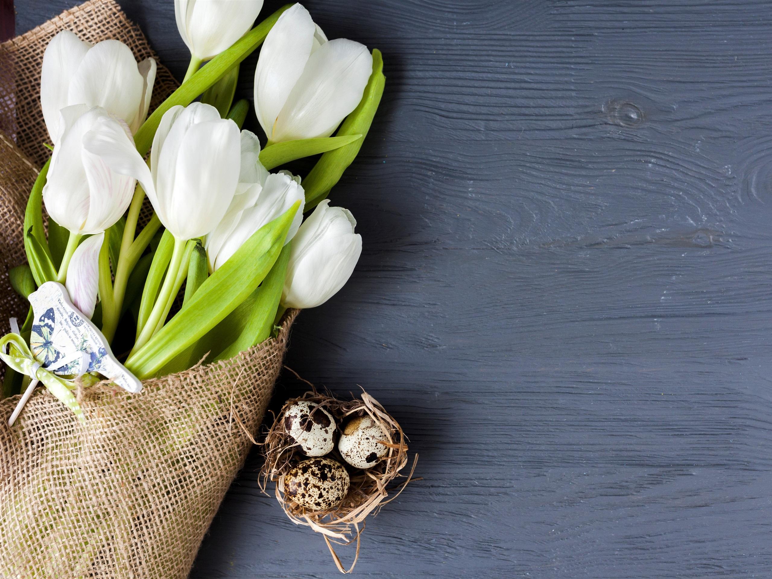 2560x1920 Wallpaper White tulips, eggs 3840x2160 UHD 4K Picture, Image