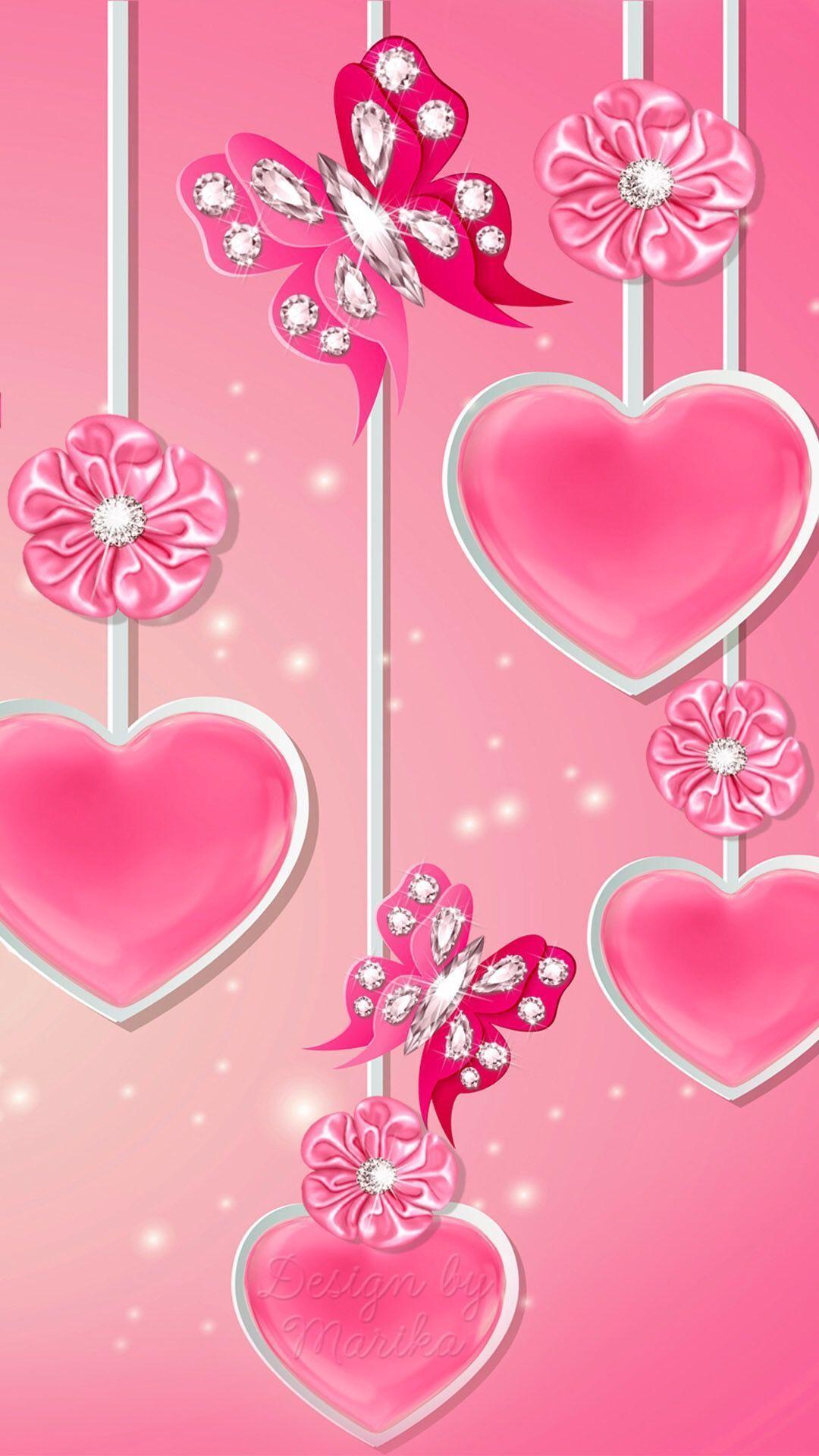 1080x1920 Pink Heart Flower Wallpaper