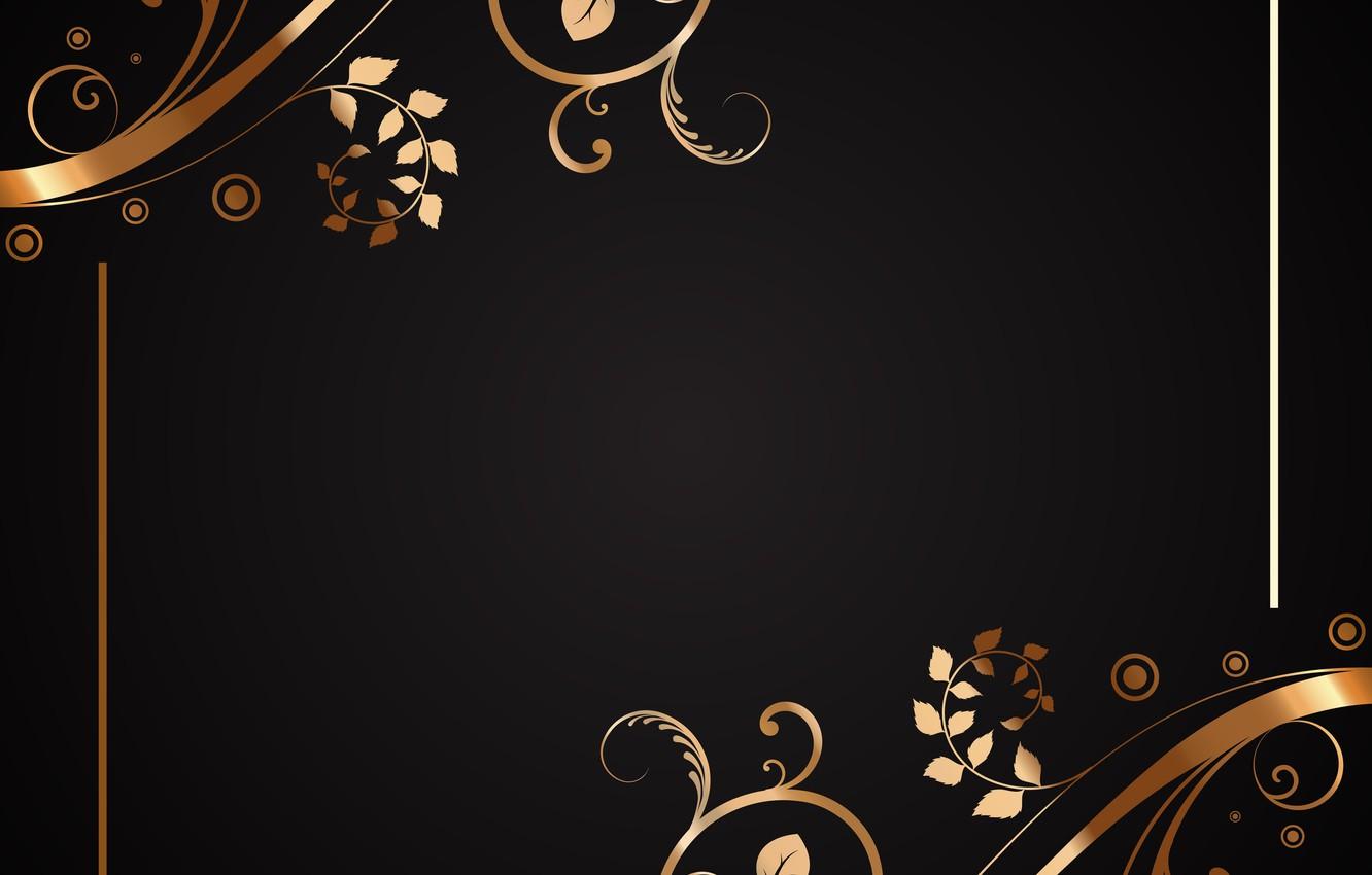 1332x850 Photo Wallpaper Flowers, Pattern, Texture, Gold, Black, And Black Texture