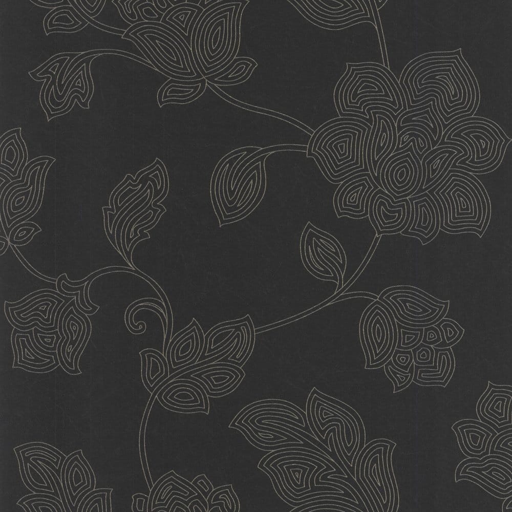 1000x1000 Buy Casadeco Alexandria Floral Wallpaper Black / Gold