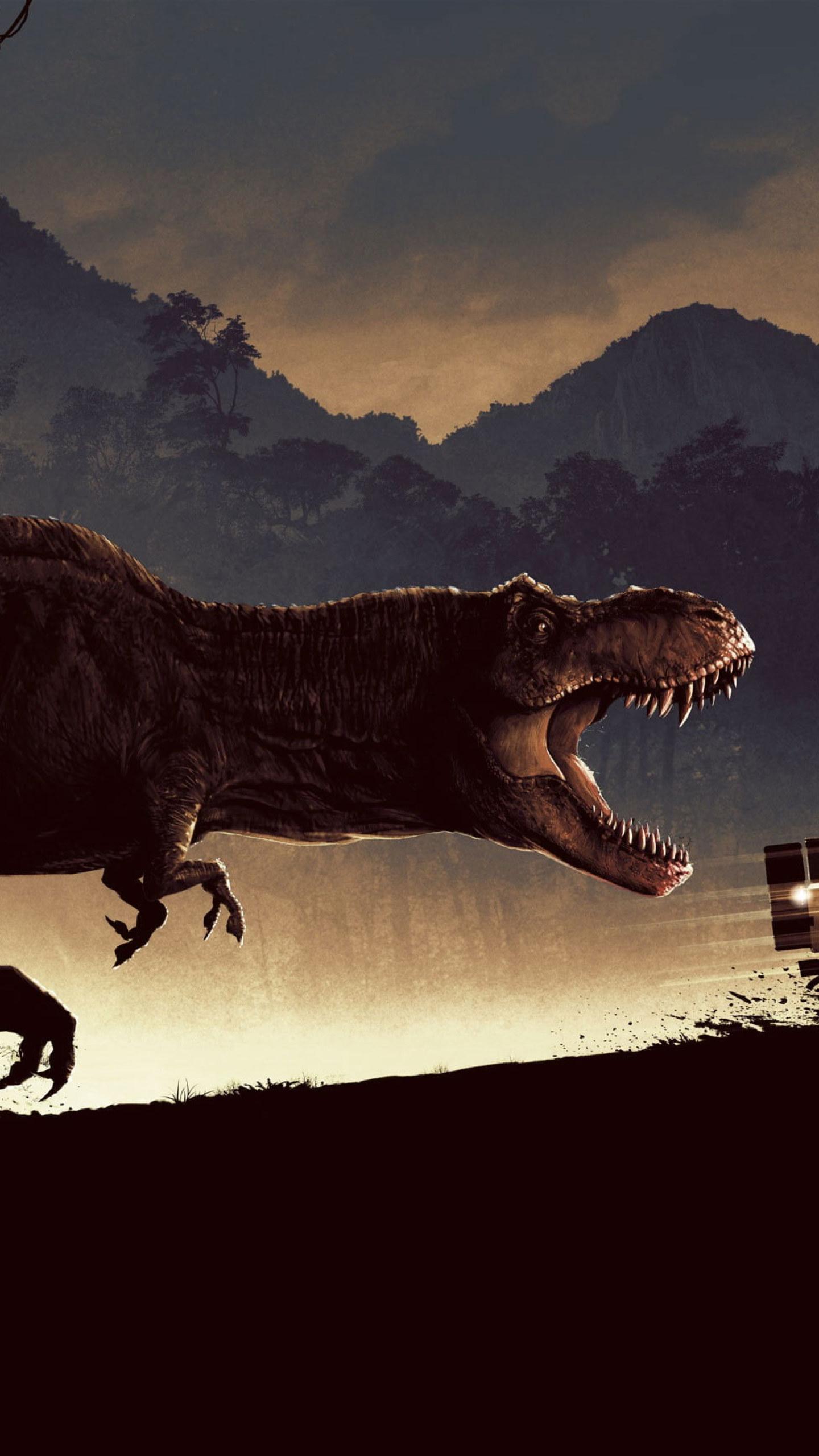 1440x2560 Wallpaper Jurassic Park, Car, Dinosaur, Tyrannosaurus • Wallpaper For You HD Wallpaper For Desktop & Mobile