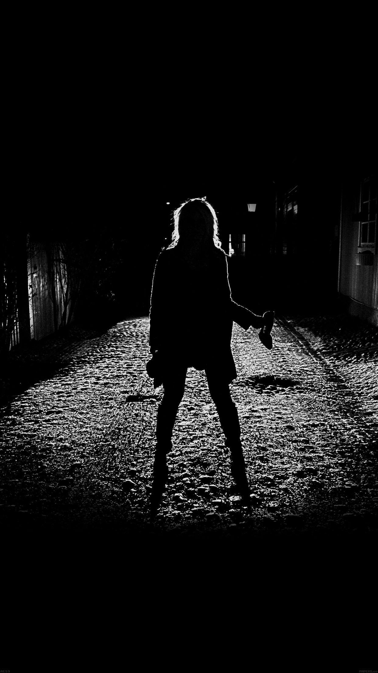 1242x2208 Girl Silhouette Dark Street Scary Maybe