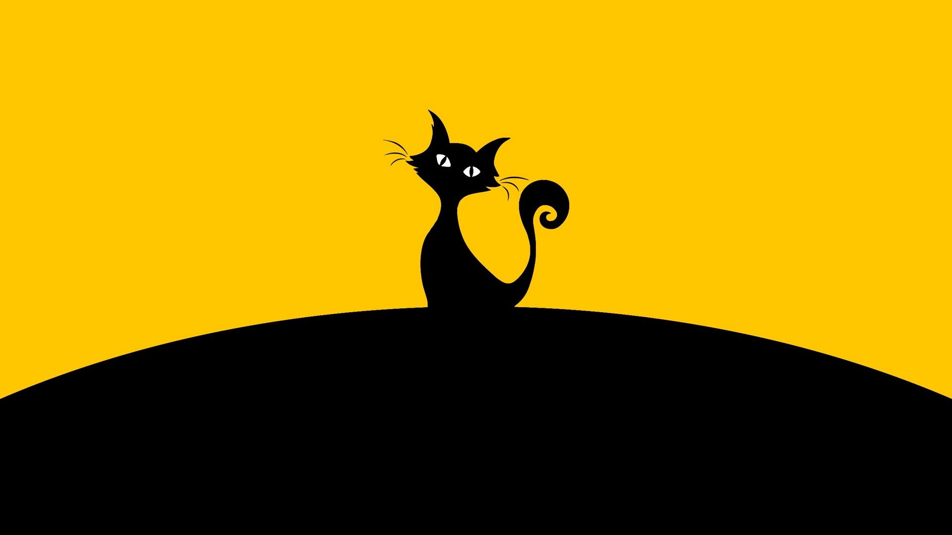 1920x1080 Wallpaper Cat, Silhouette, Black, Yellow, Minimalism And Yellow Wallpaper HD 1080p HD Wallpaper