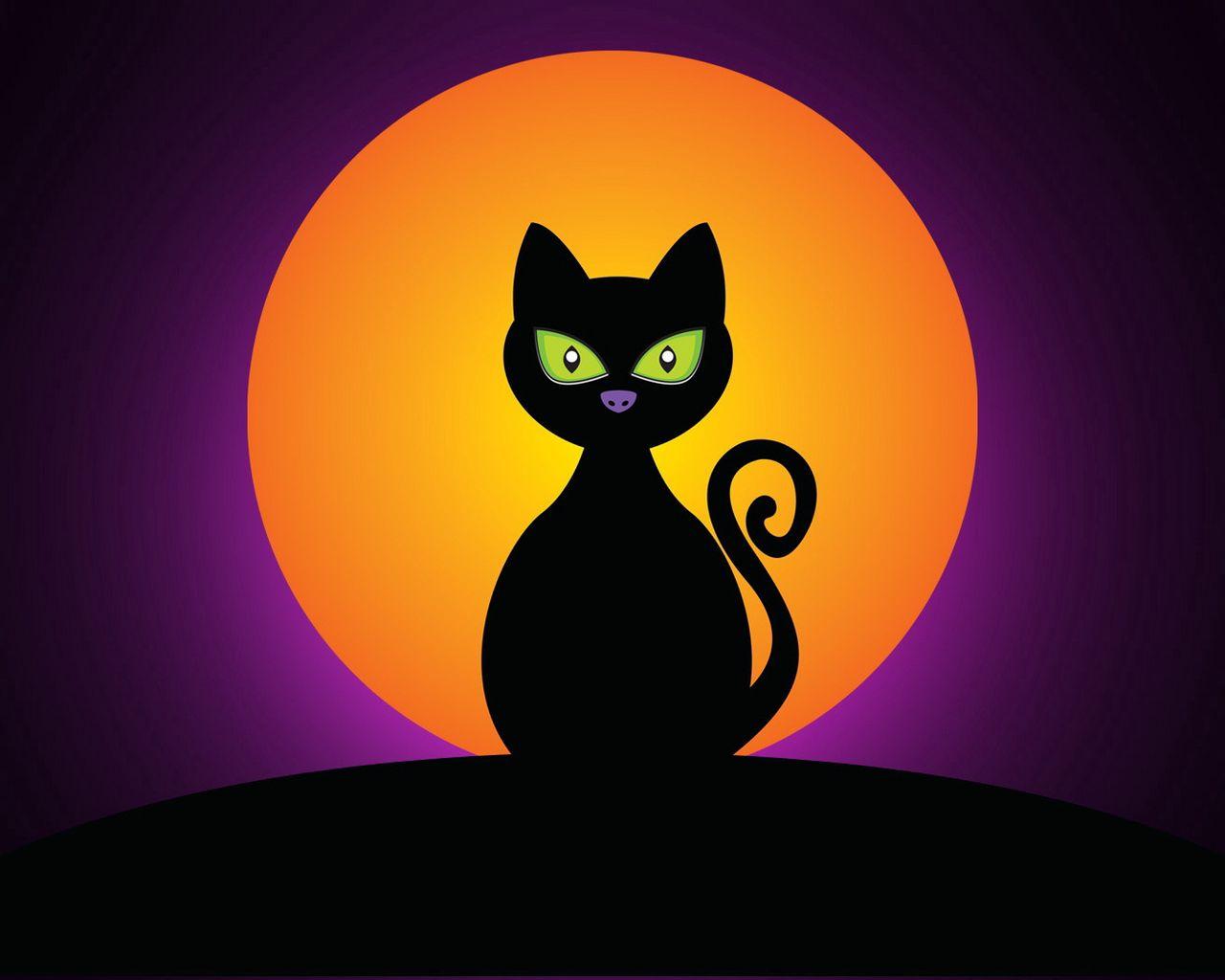 1280x1024 Download wallpaper 1280x1024 cat, black, halloween, moon, silhouette standard 5:4 HD background