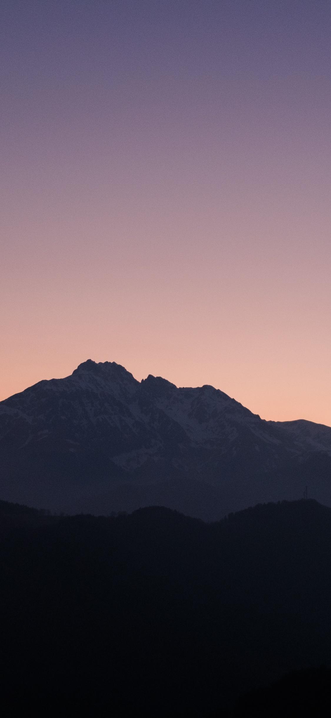 1125x2436 Sunset 4K Wallpaper, Mountains, Silhouette, 5K, Nature