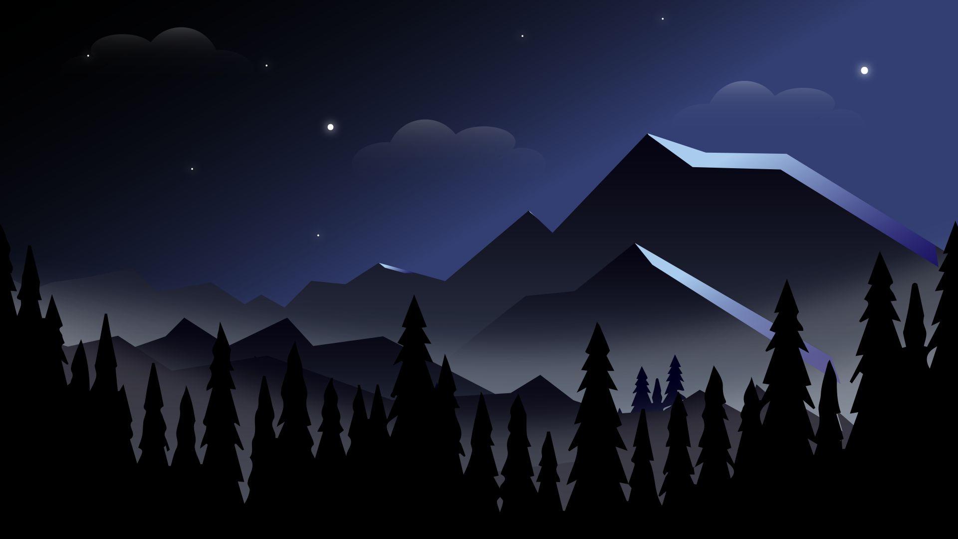 1920x1080 Desktop wallpaper landscape, mountains, silhouette, dark, digital art, HD image, picture, background, 38565f