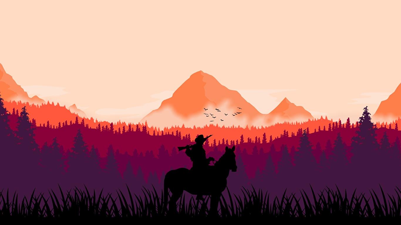1366x768 Picture Red Dead Redemption 2 horse Silhouette arthur 1366x768