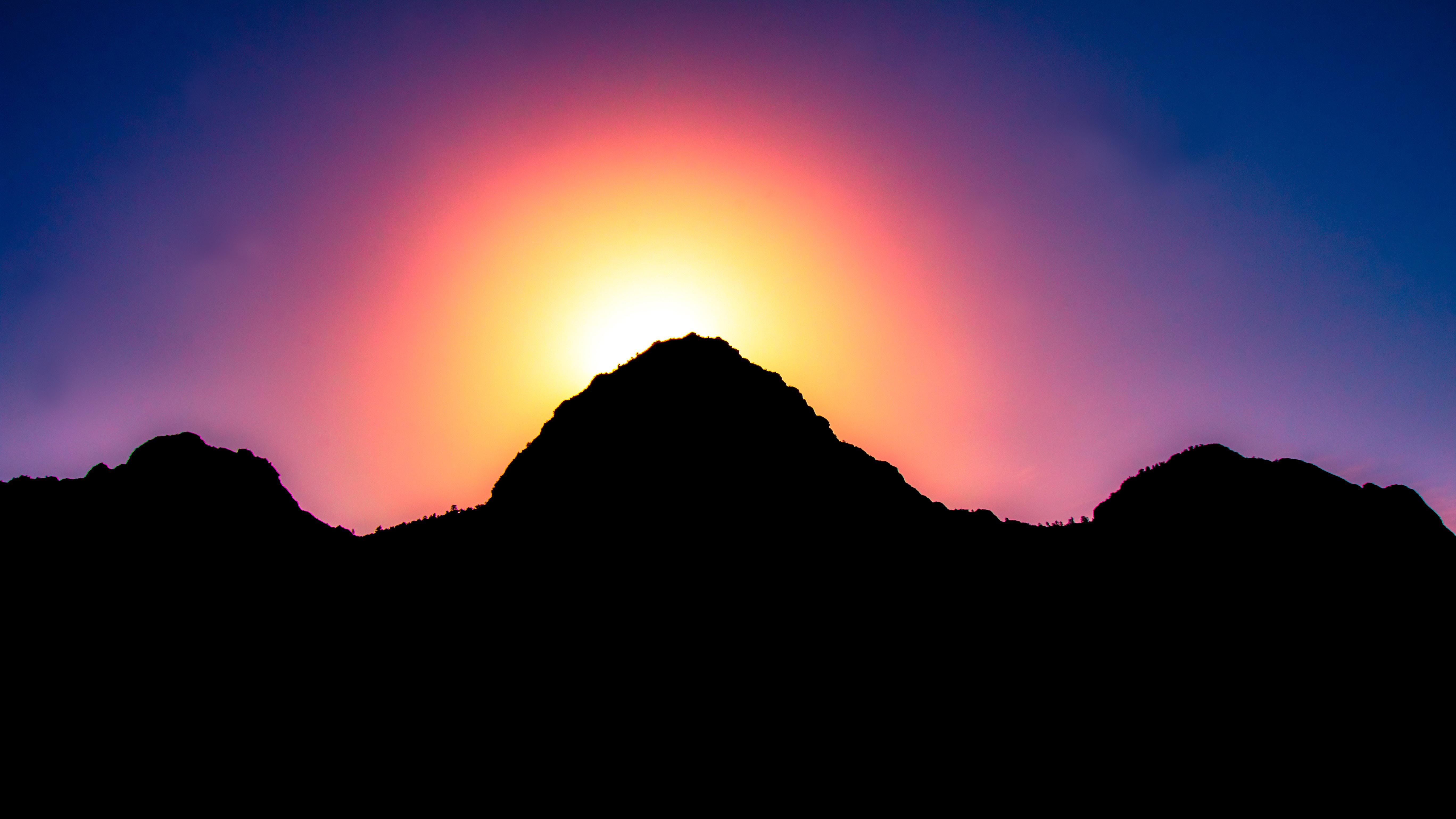 5472x3078 Mountain Silhouette With Sunset HD Wallpaper