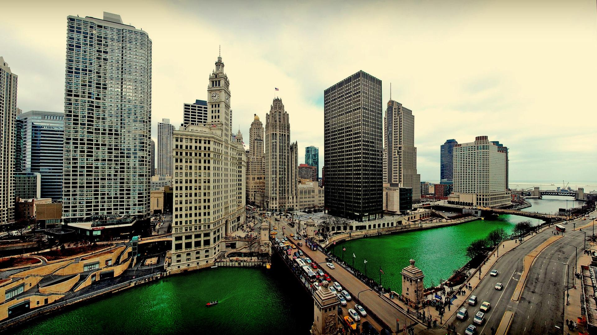 1920x1080 Wallpaper Chicago, Illinois, skyscrapers, water, bridge 1920x1080 Full HD 2K Picture, Image