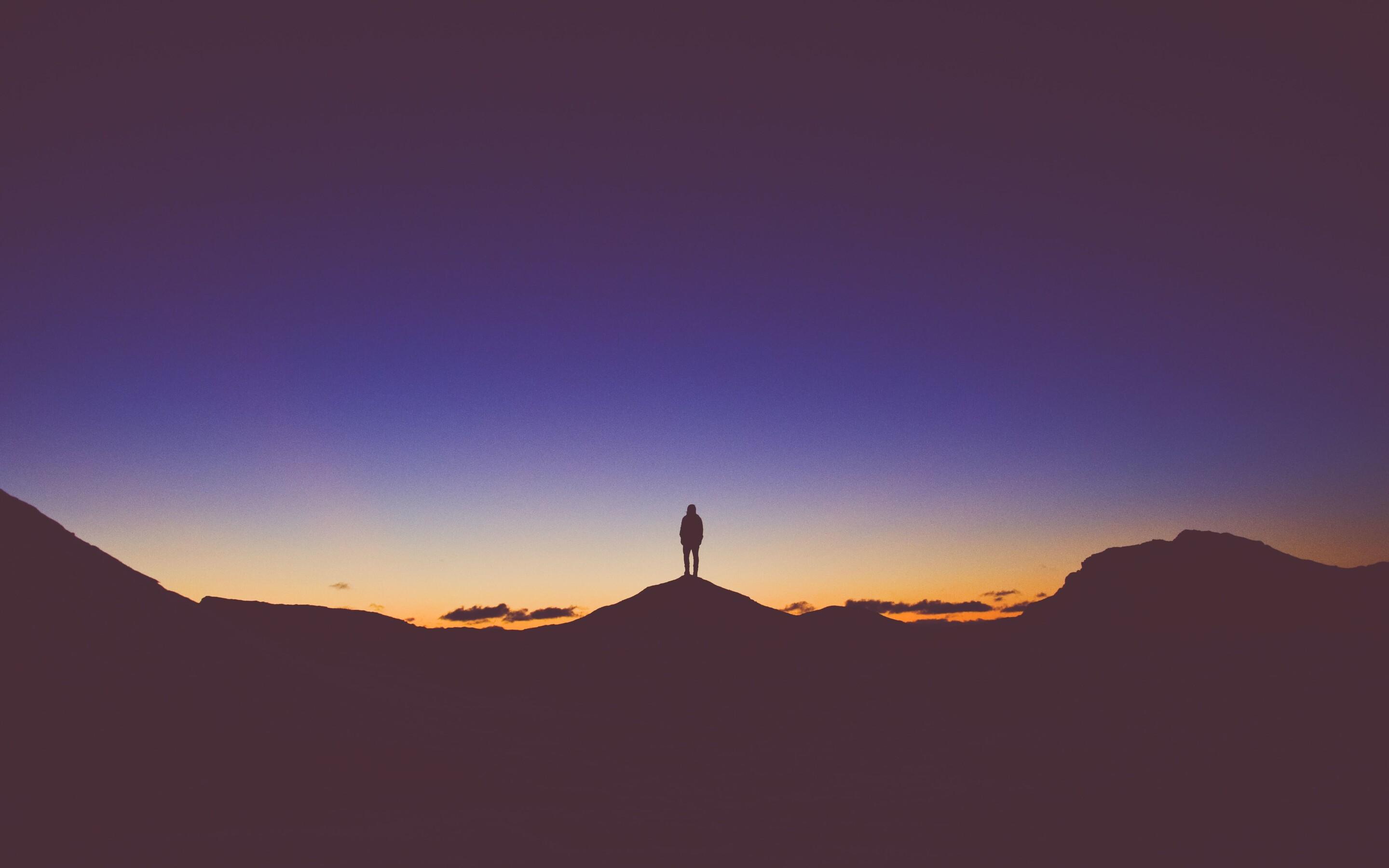 2880x1800 Person Standing Mountain Watching View Silhouette Photography 4k 5k Macbook Pro Retina HD 4k Wallpaper, Image, Background, Photo and Picture