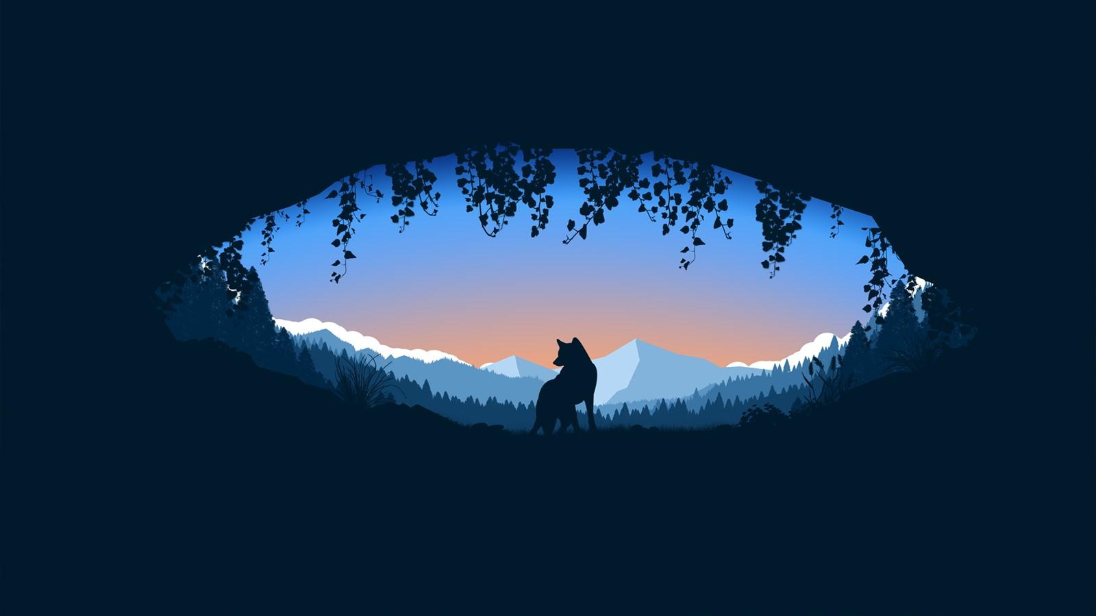1600x900 Wallpaper Wolf, hole, mountains, silhouette, art picture 2560x1440 QHD Picture, Image