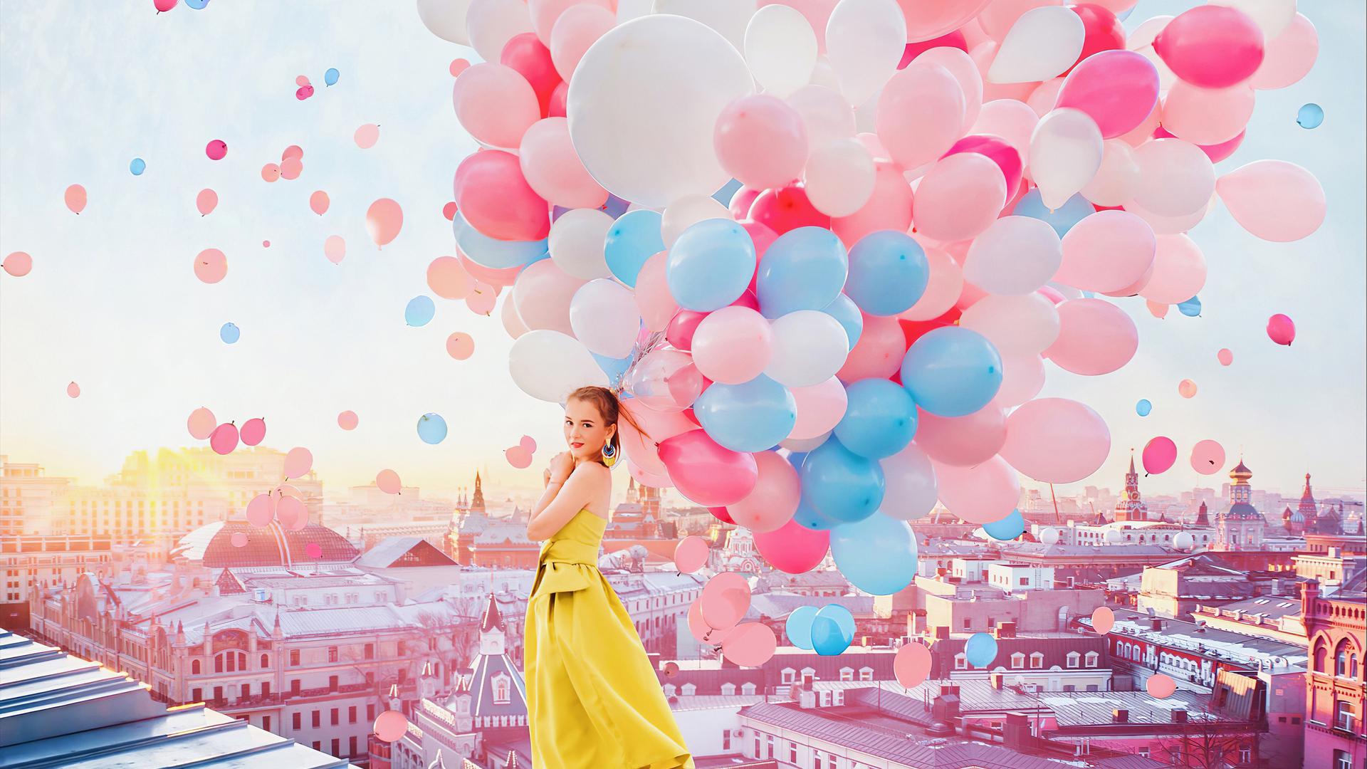1920x1080 Girl With Balloons 4k Laptop Full HD 1080P HD 4k Wallpaper, Image, Background, Photo and Picture