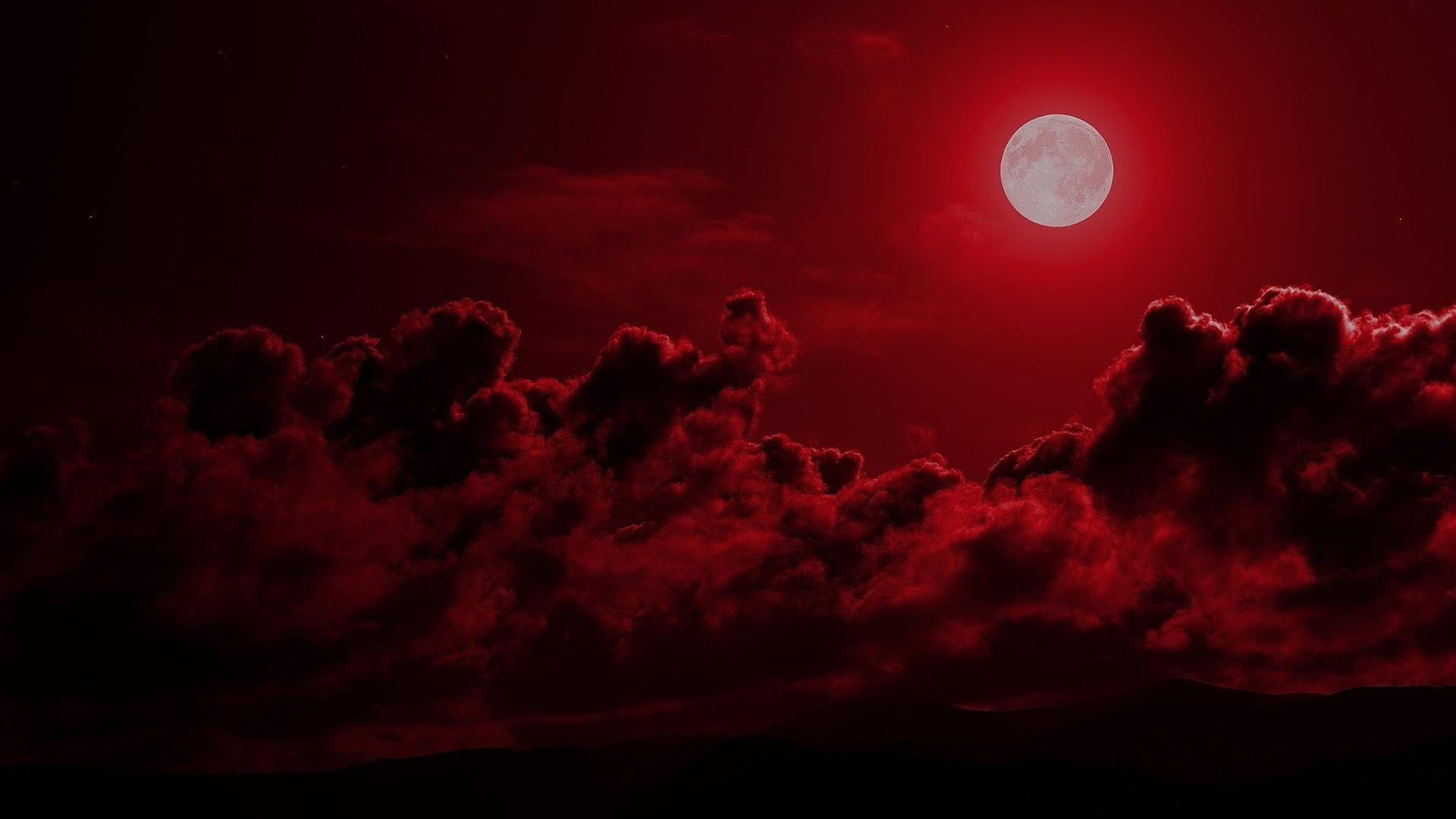 1920x1080 Moon Red Cloudy Sky HD Dark Aesthetic Wallpaper