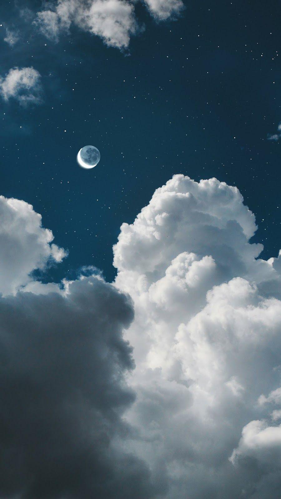 900x1600 Aesthetic Clouds Moon HD Wallpaper