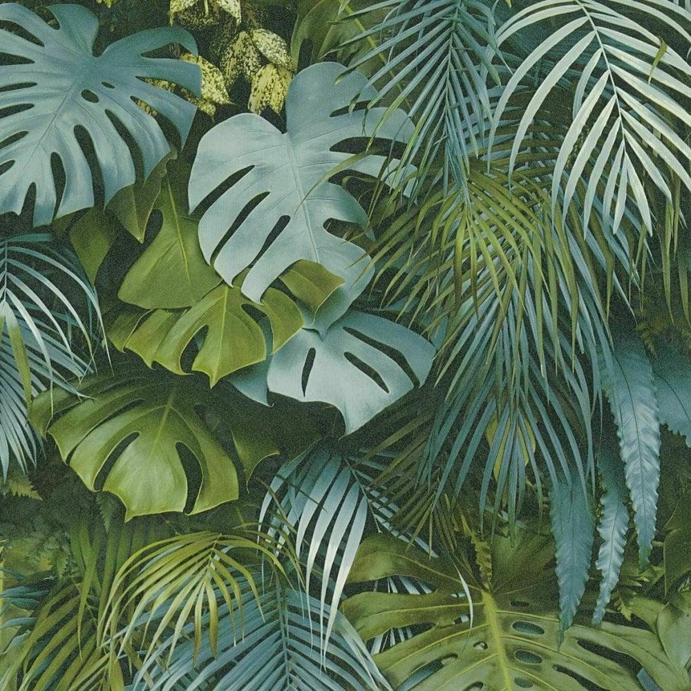 1000x1000 AS Creation 3D Effect Tropical Tree Palm Leaf Wallpaper Vinyl Green Blue 37280 3